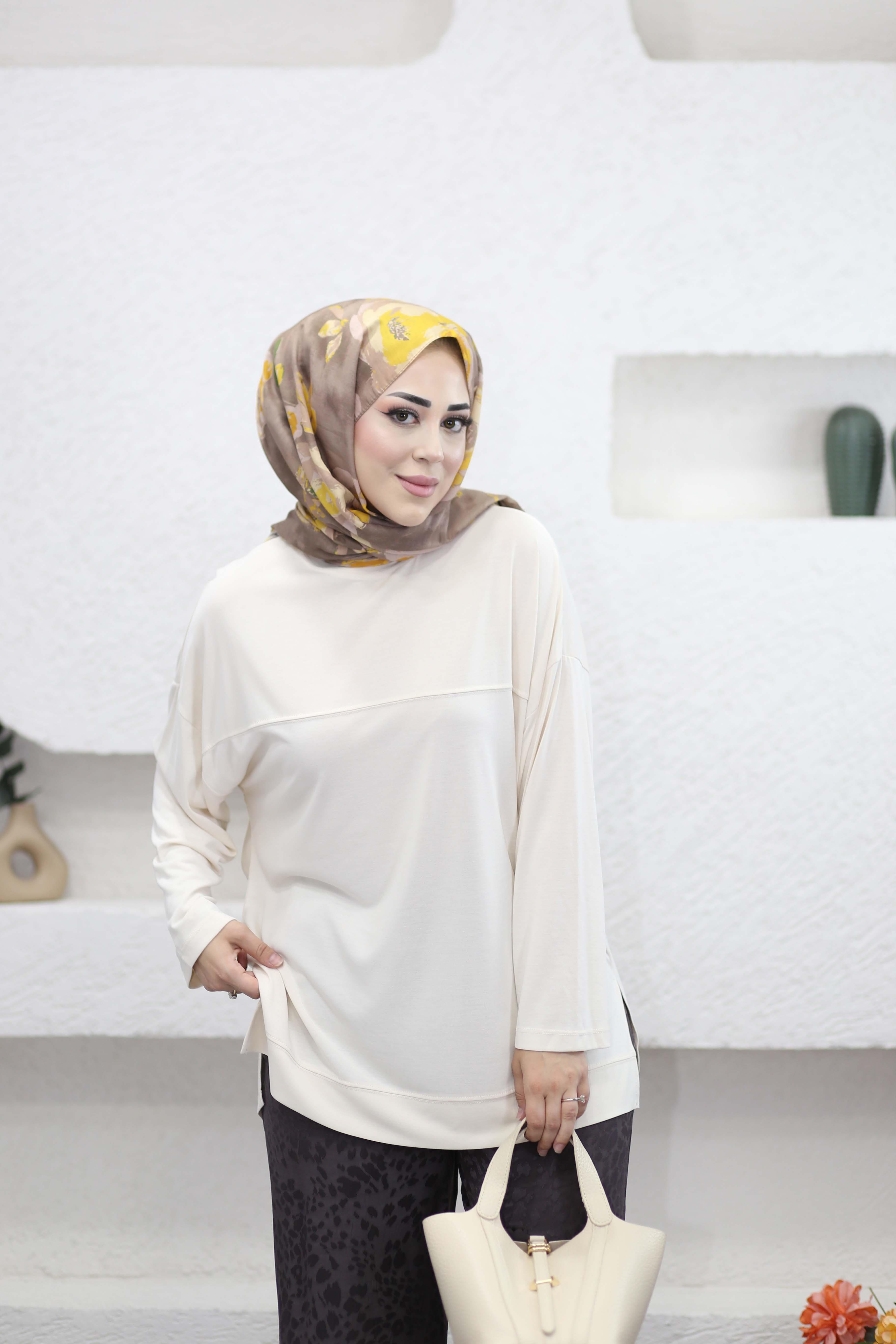 Yarasa Kol Modal Sweat Krem 35341