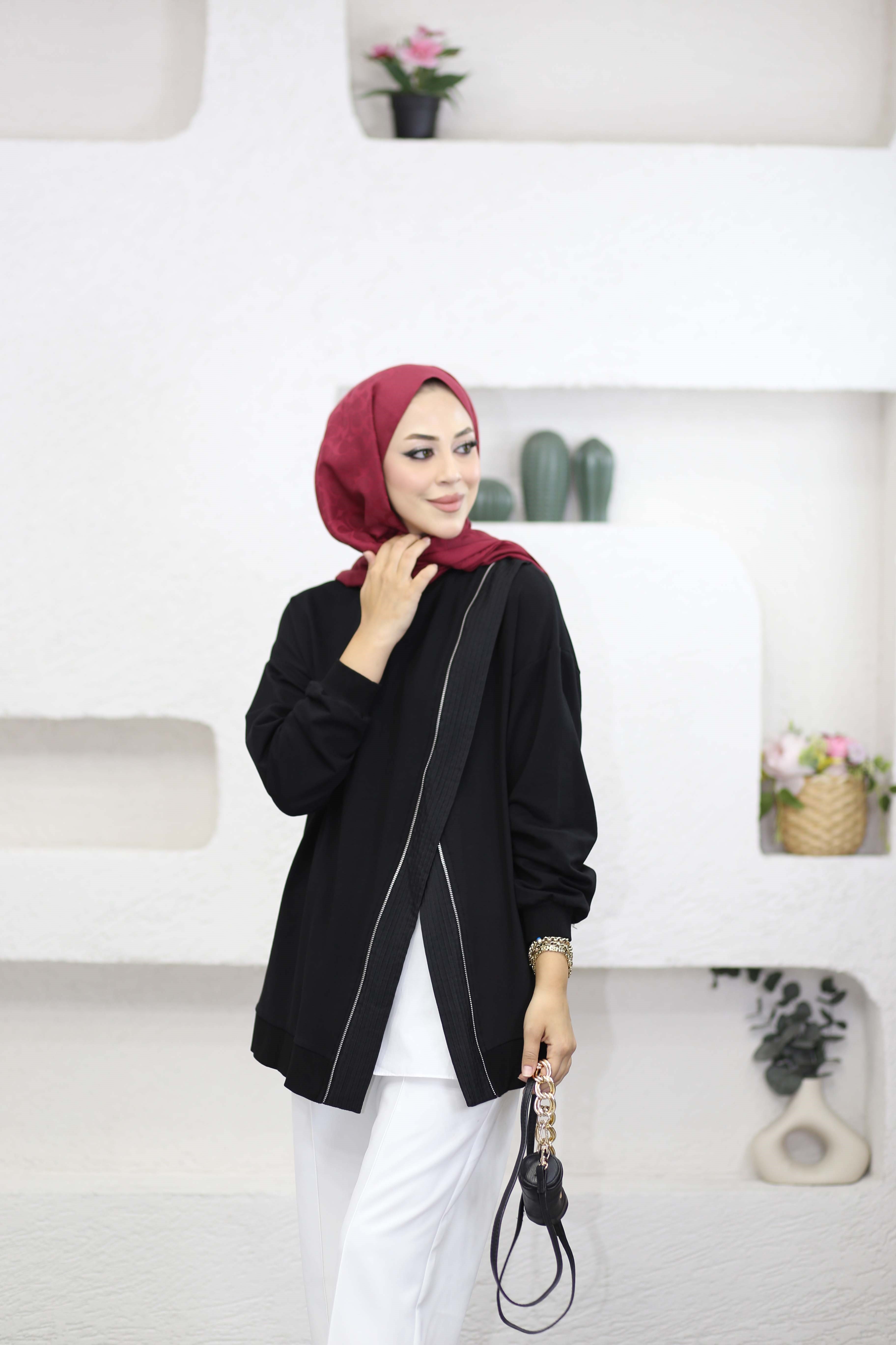 Çapraz Fermuarlı Sweat Siyah 10771
