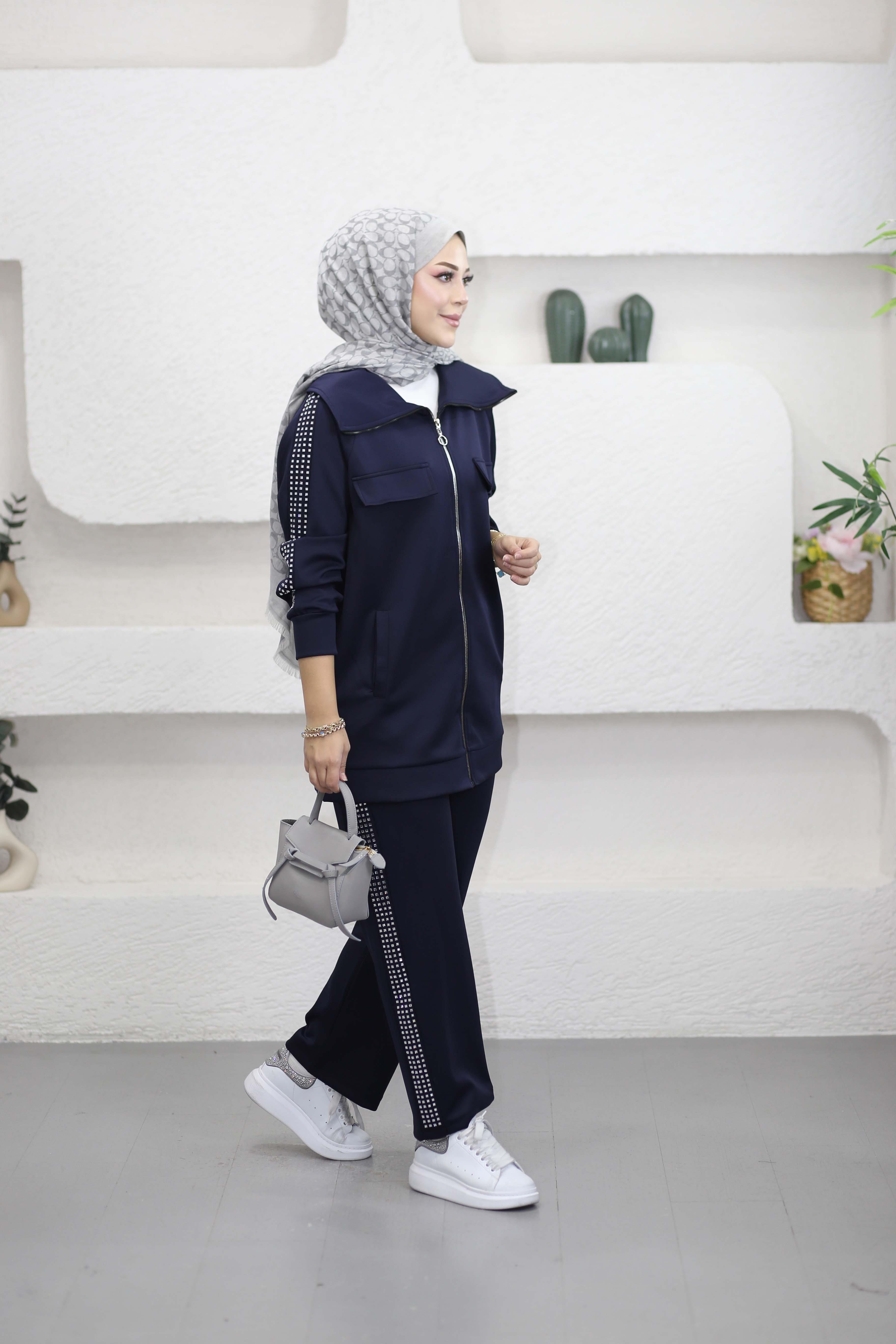 Fermuar Taşlı Nilay Takım Lacivert 22578