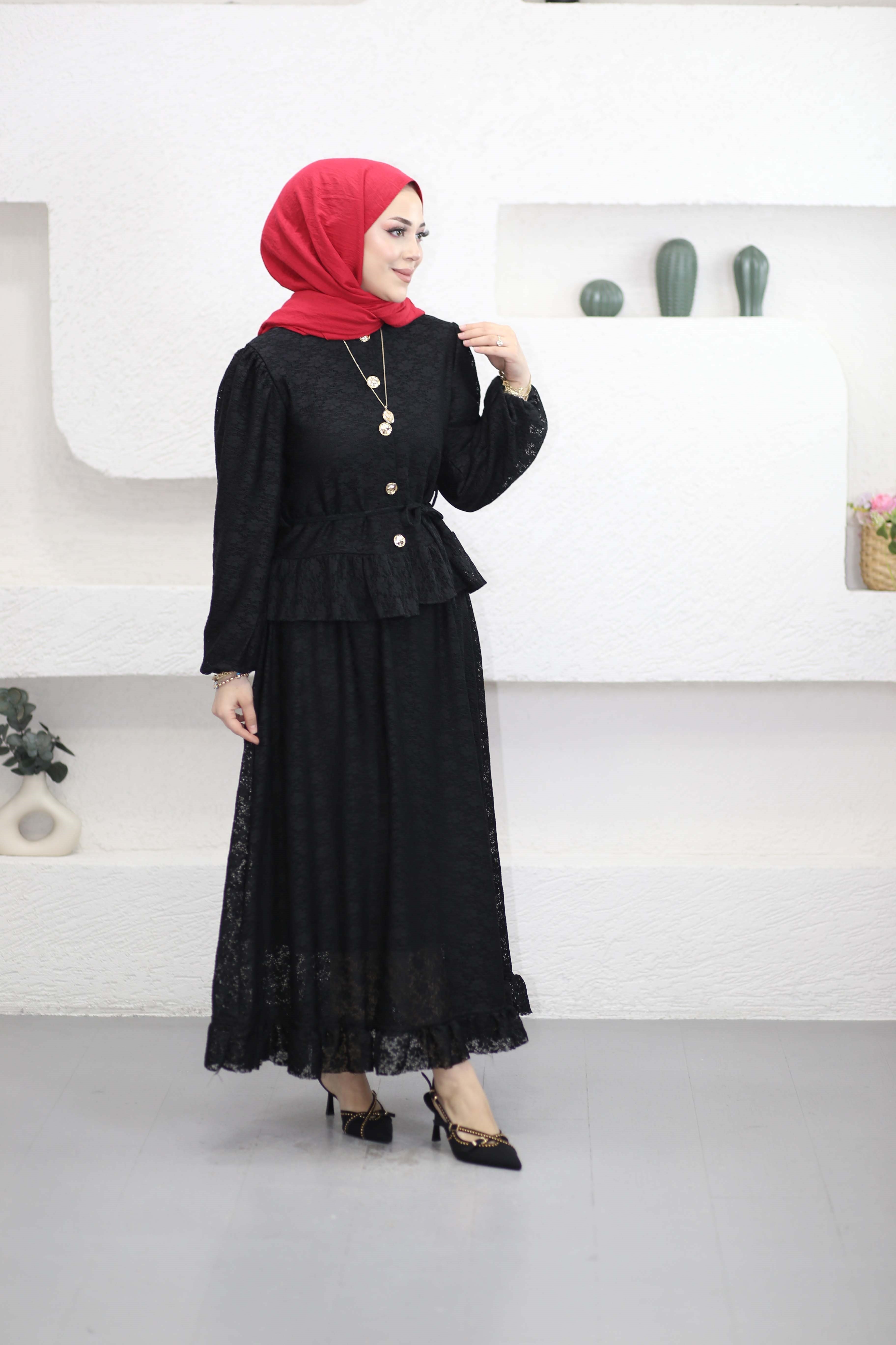 Dantel Etekli Takım Siyah 3141