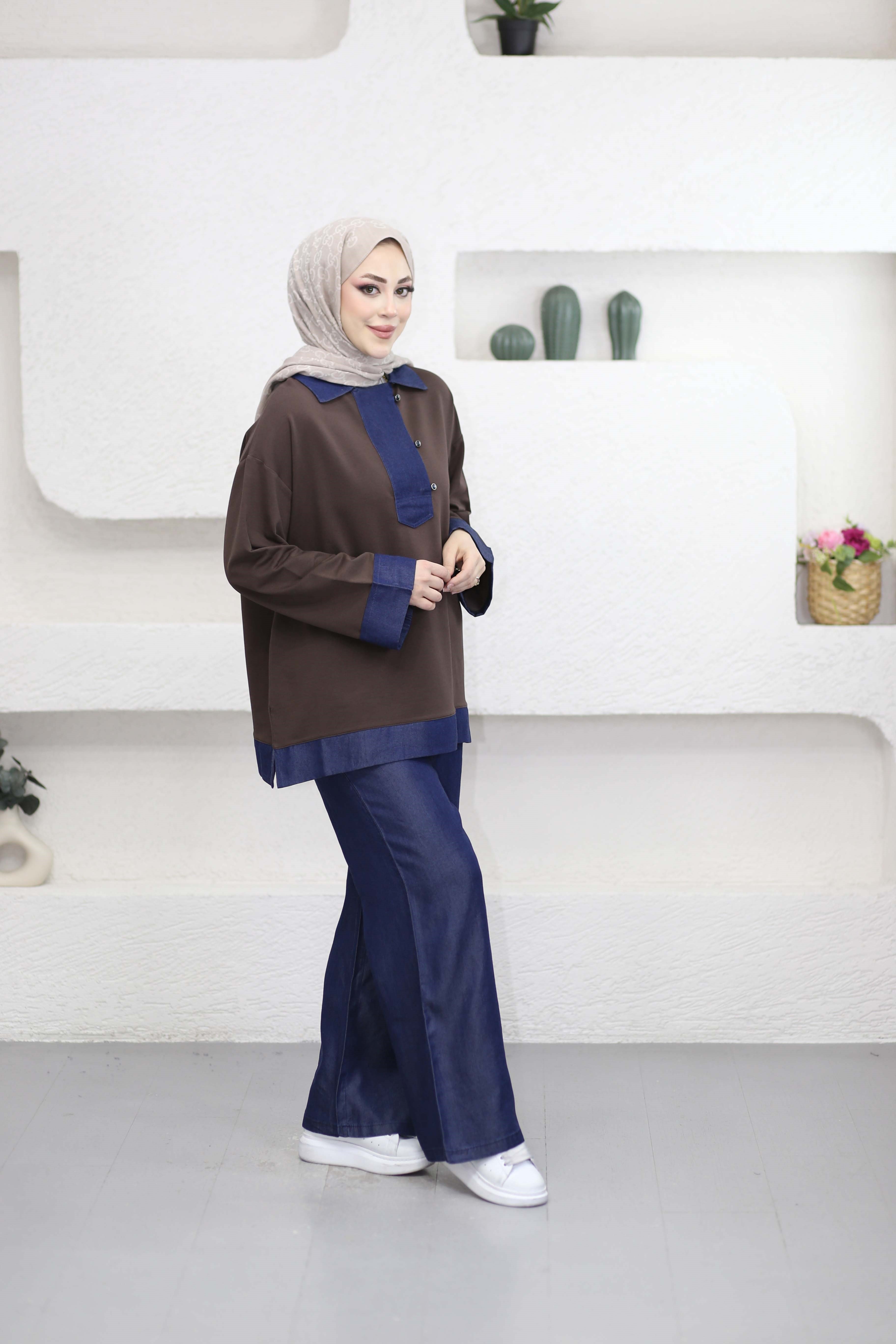 Tencel Detaylı Eşofman Takım Kahverengi 6290