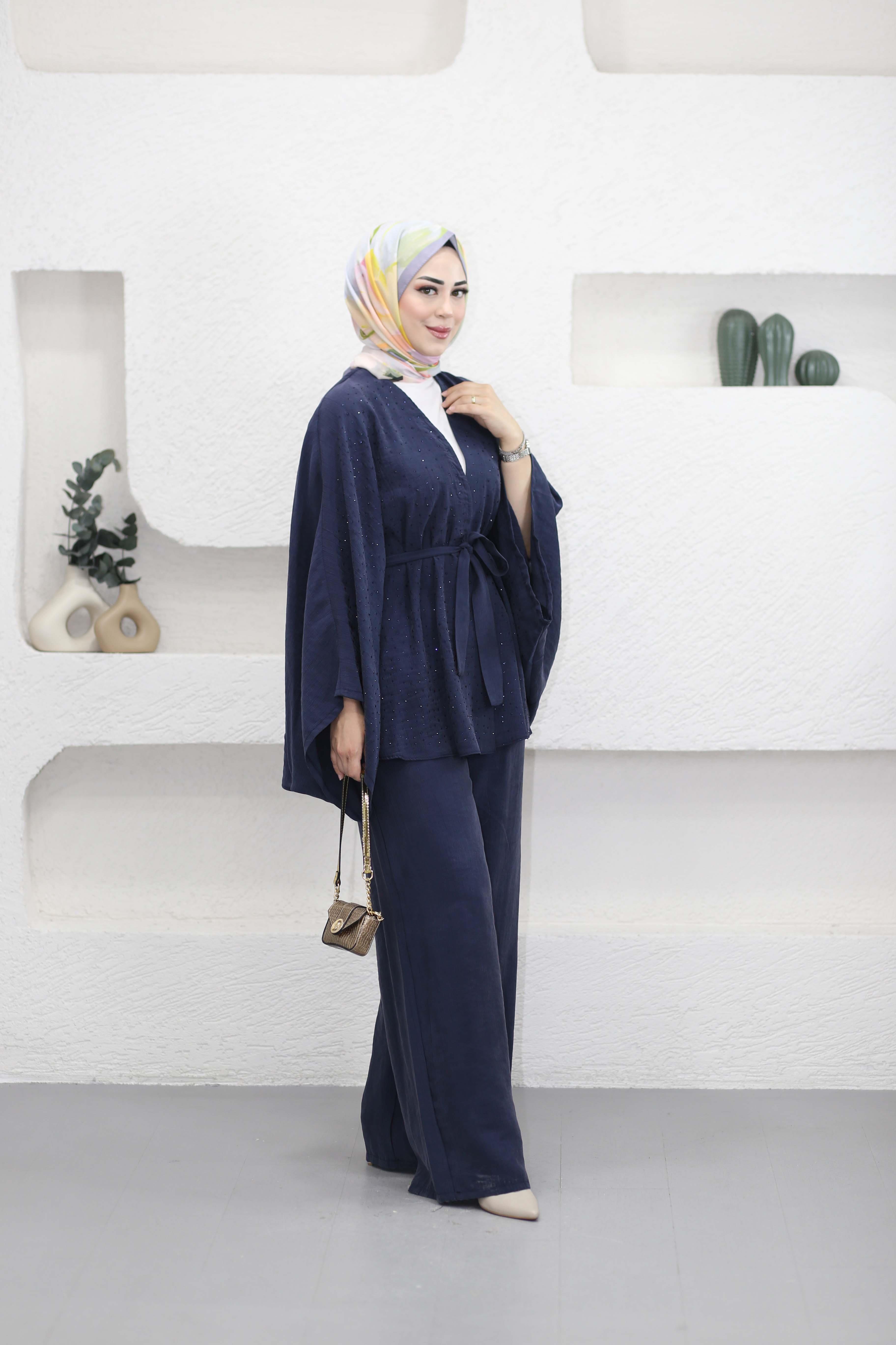 Işıltı Kimono Takım Lacivert 5608