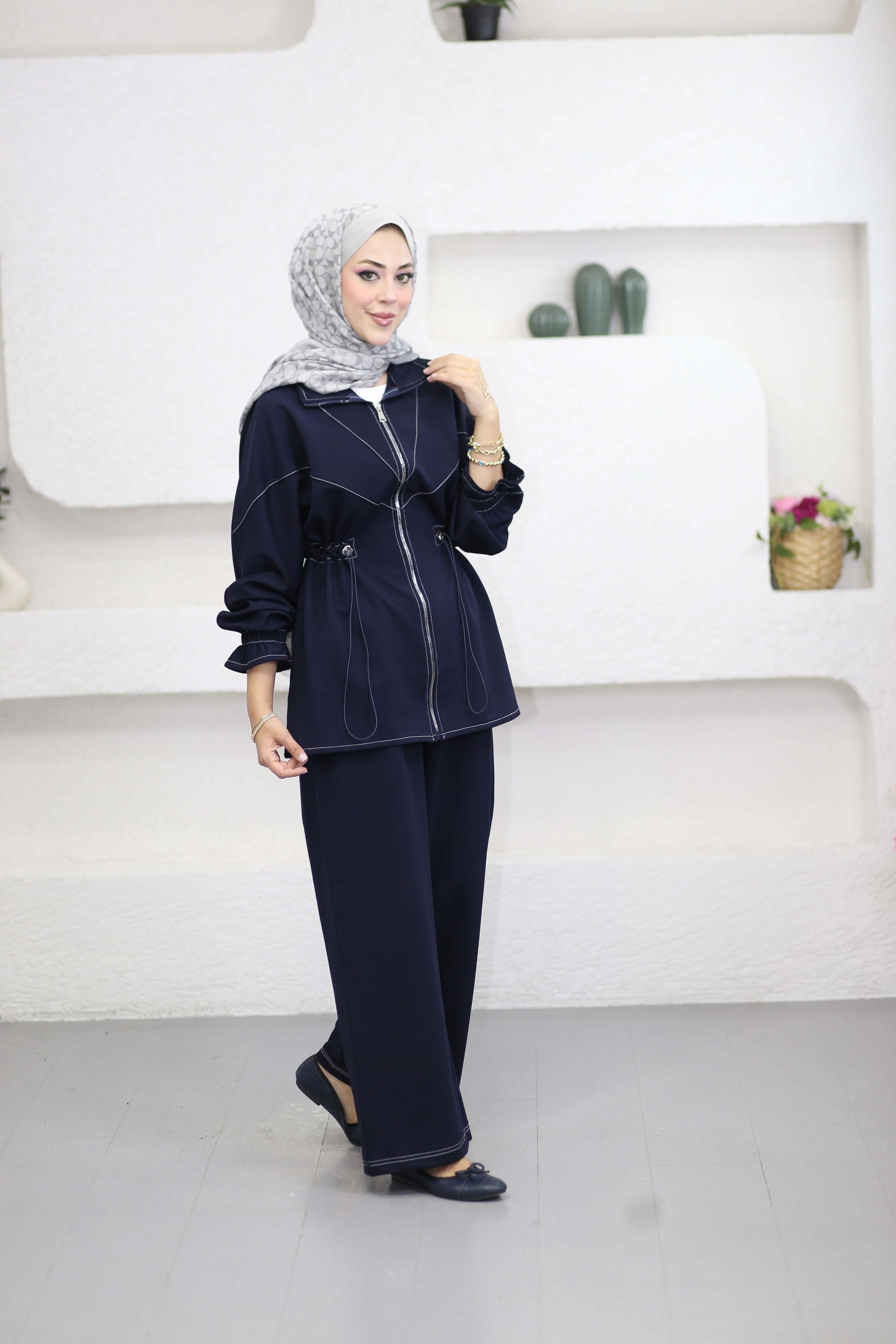 Dikiş Detaylı Denim Takım Lacivert 6723