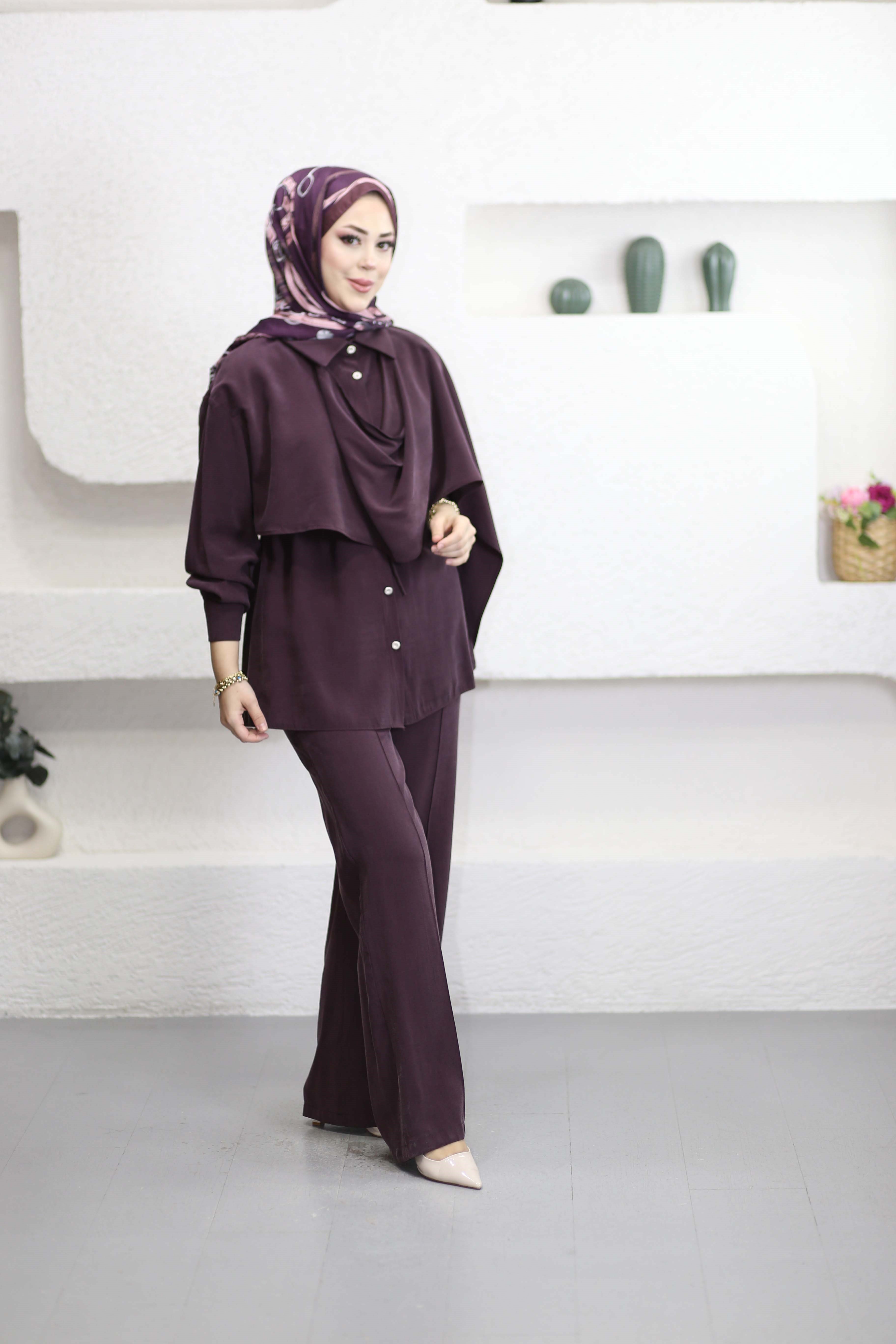 Volan Omuzdan Şallı Takım Bordo 8109