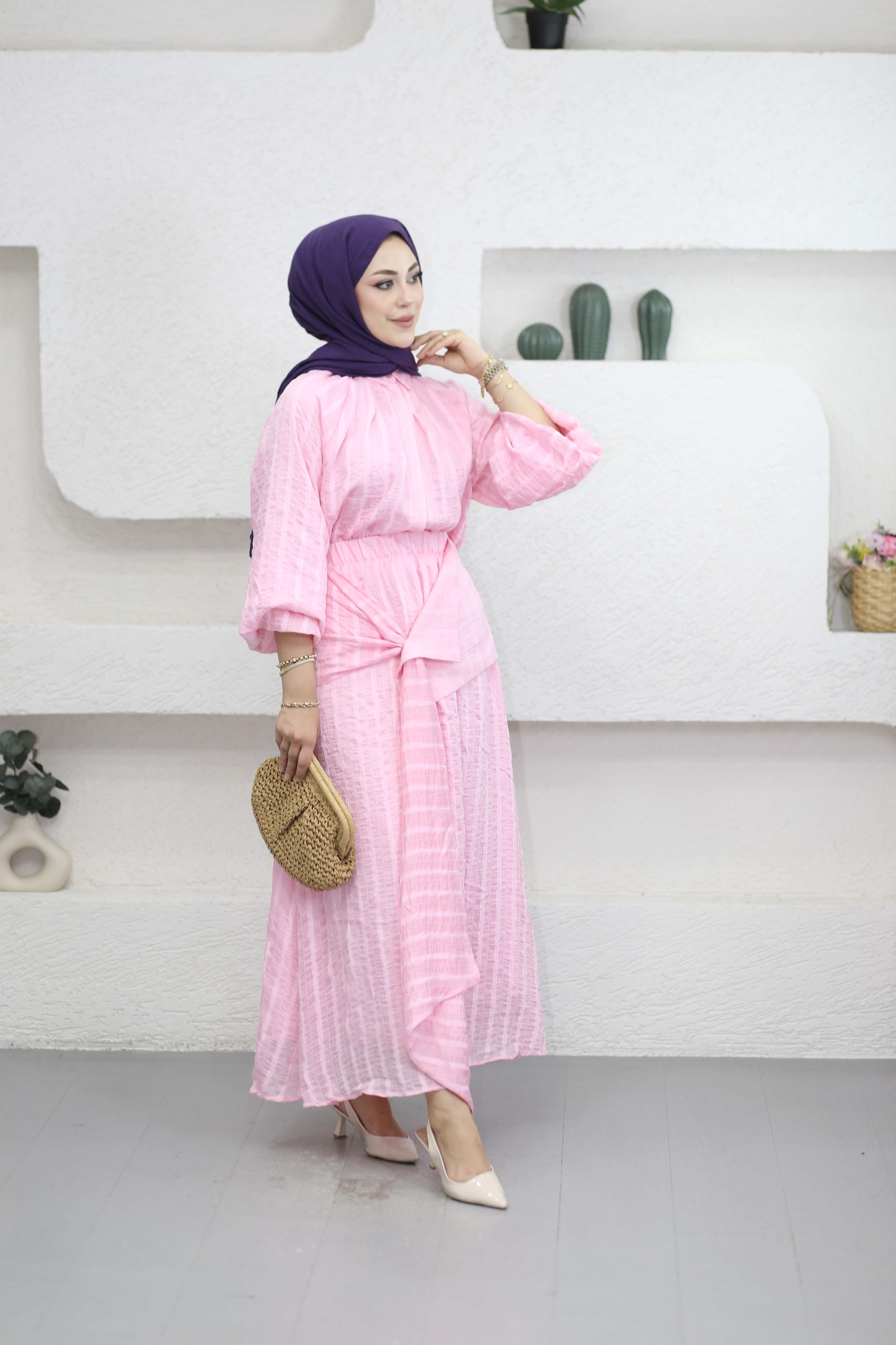 Eteği Parçalı Takım Pembe 2159