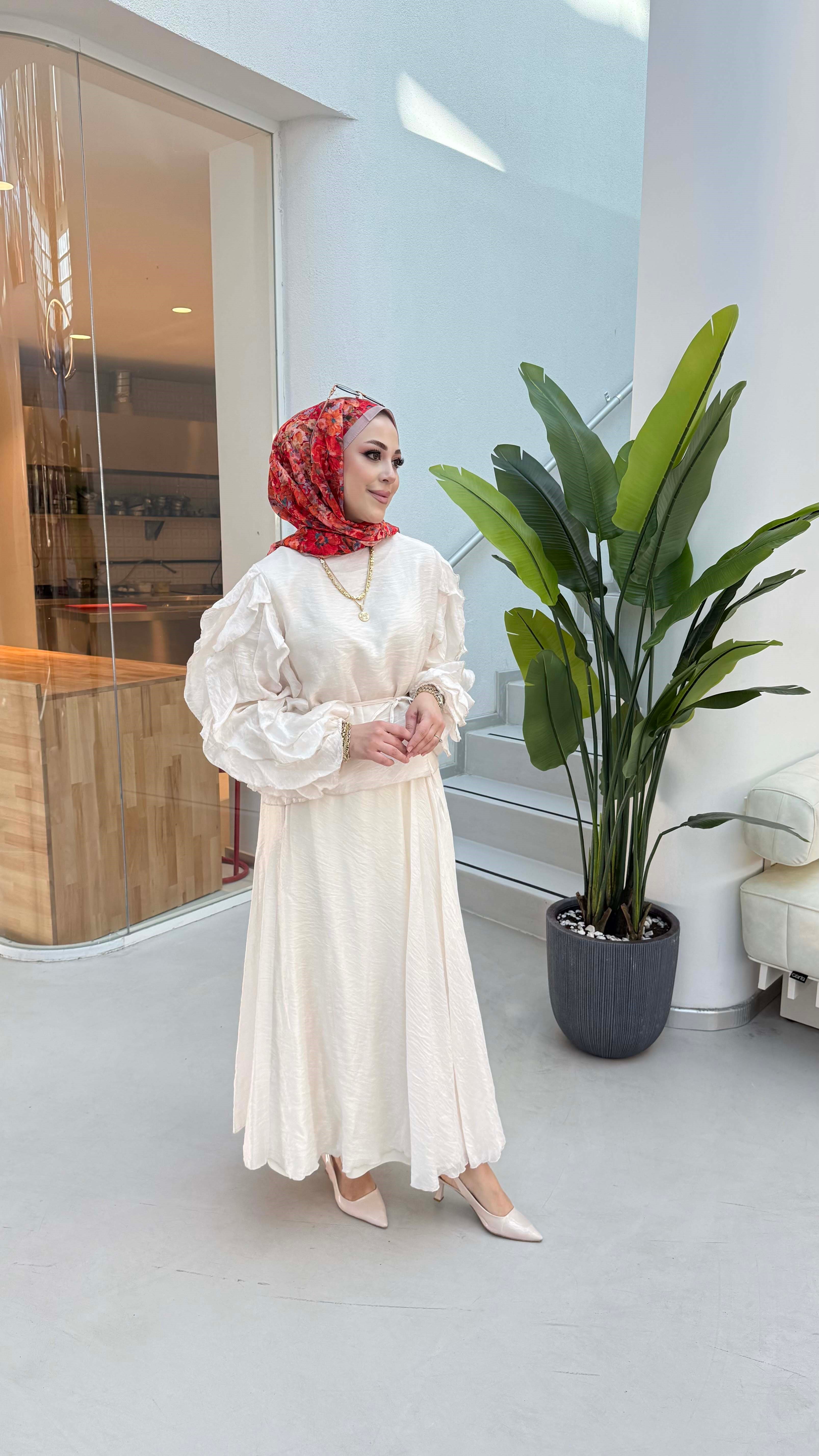 Kol Fırfır Detaylı Takım Krem 22861