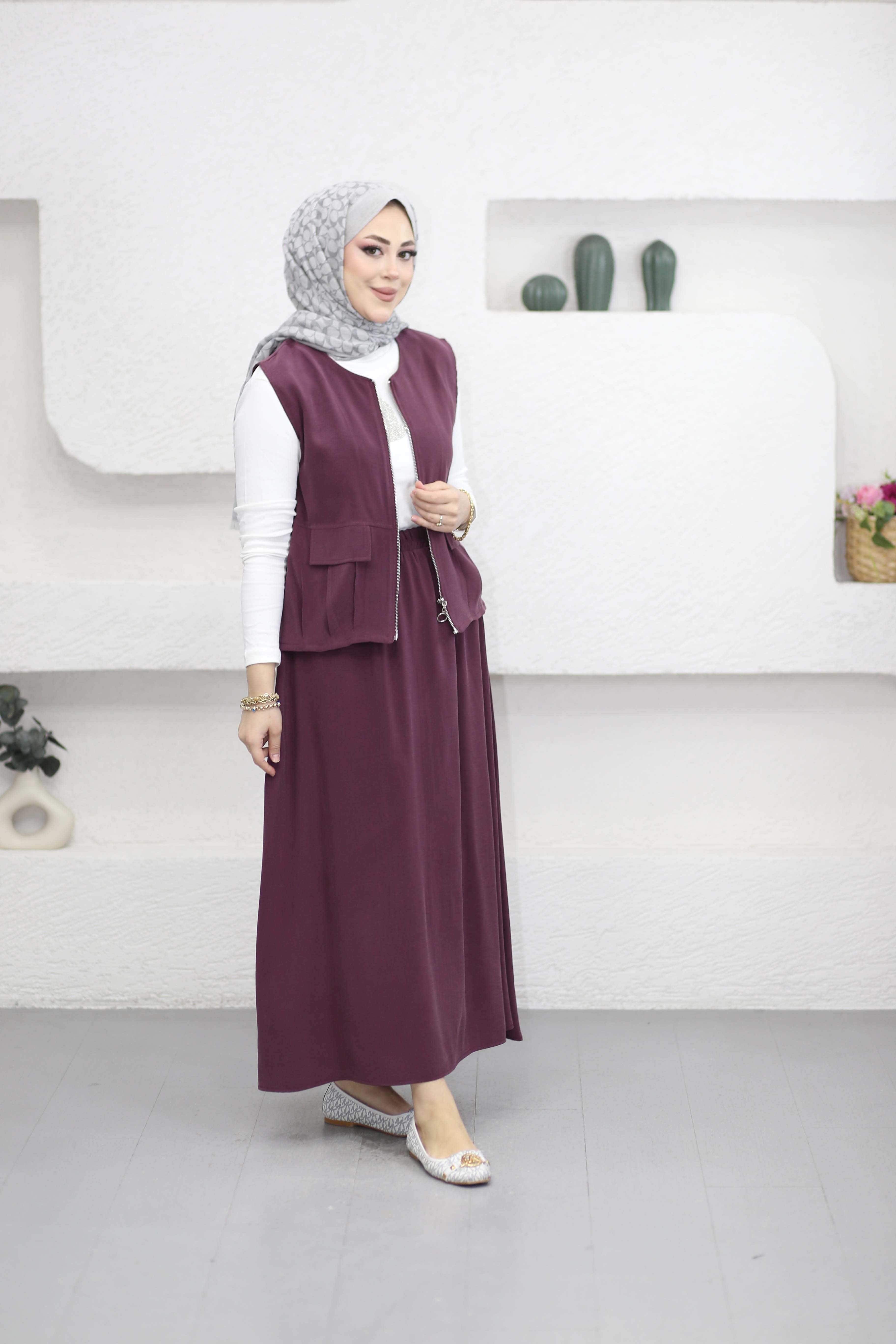 Fermuarlı Etekli Takım Mürdüm 1101