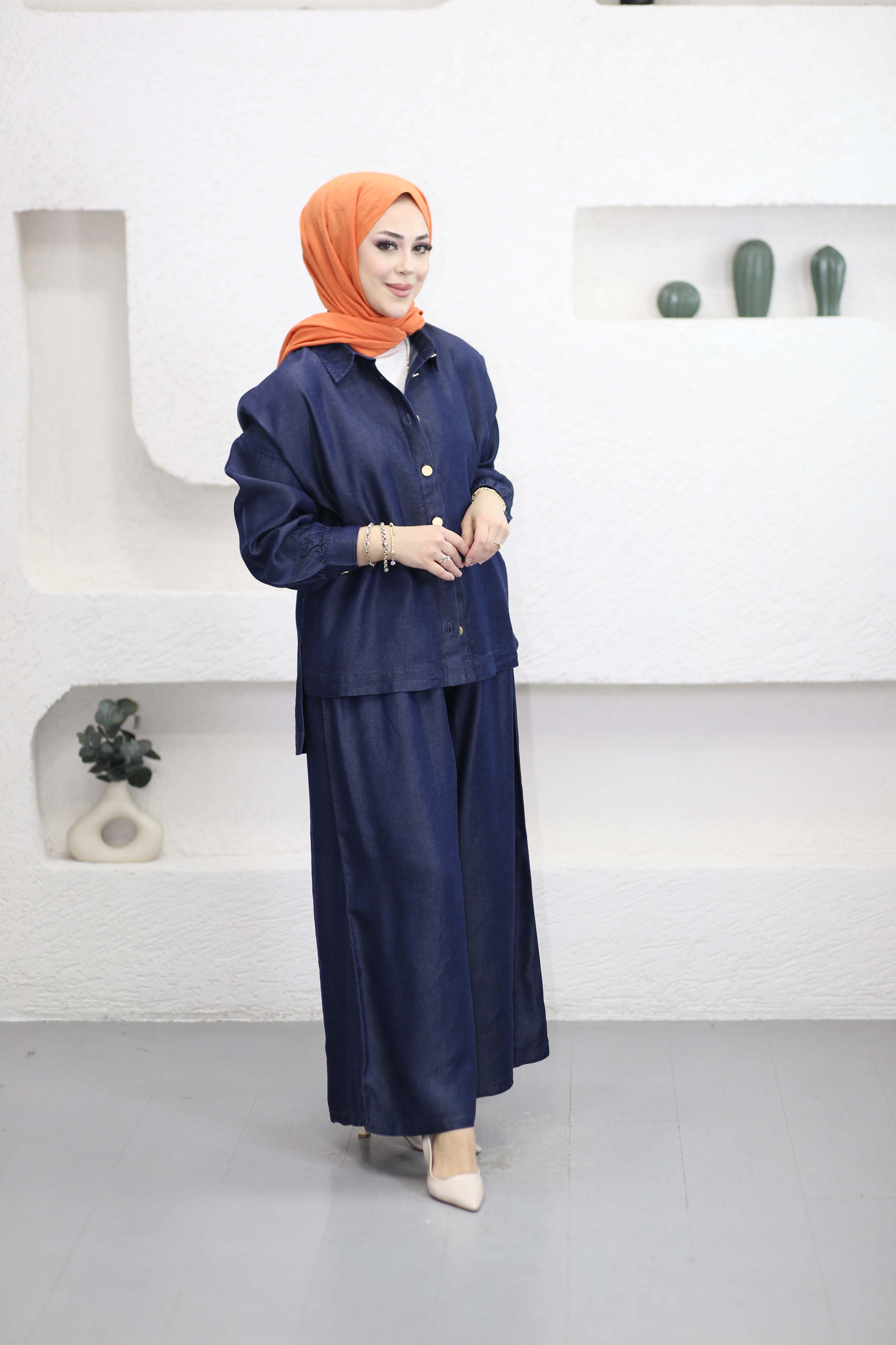 Pirinç Düğmeli Tencel Takım Lacivert 6218