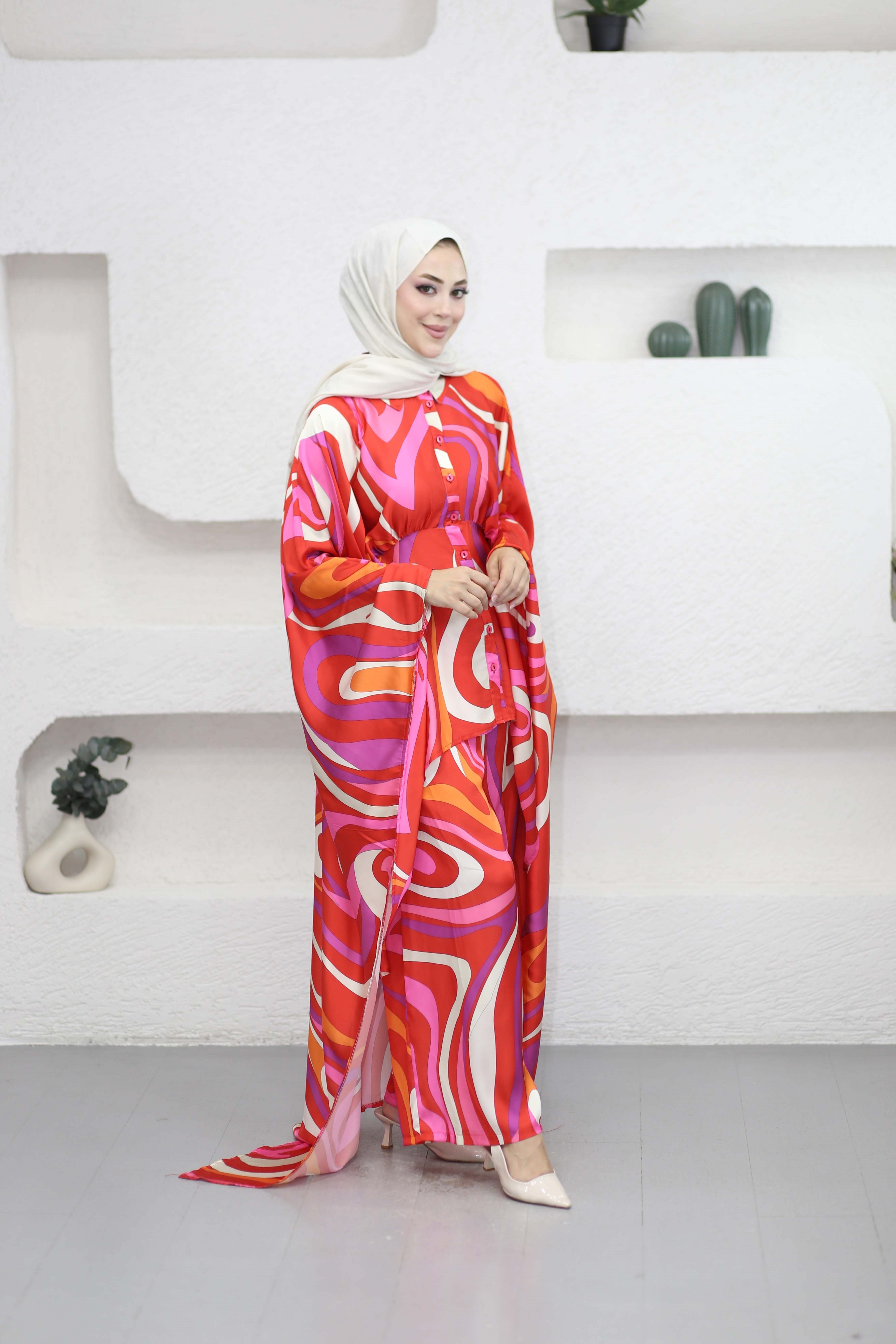 Angels Abaya Takım Kırmızı 0101