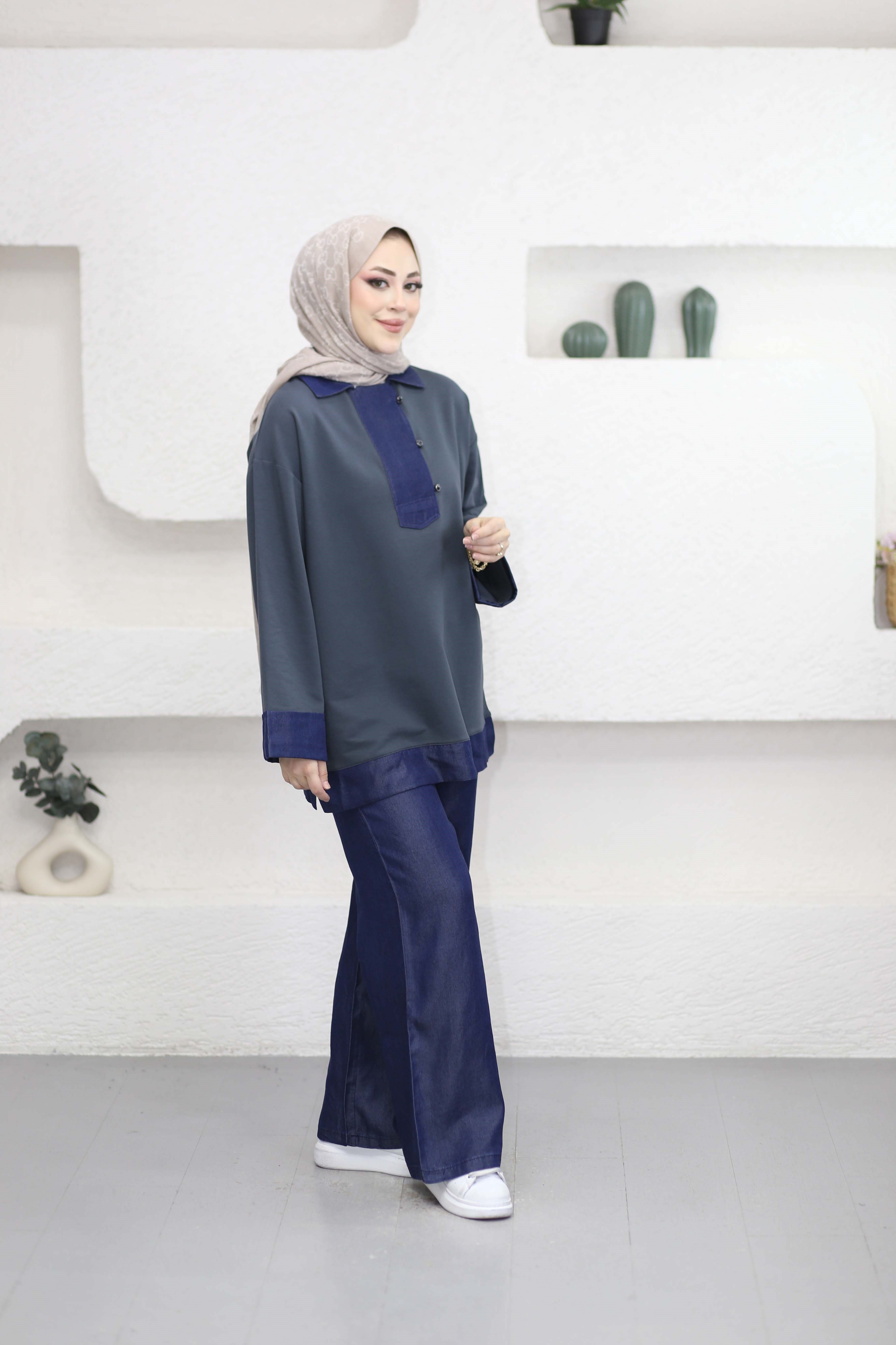 Tencel Detaylı Eşofman Takım Füme 6290