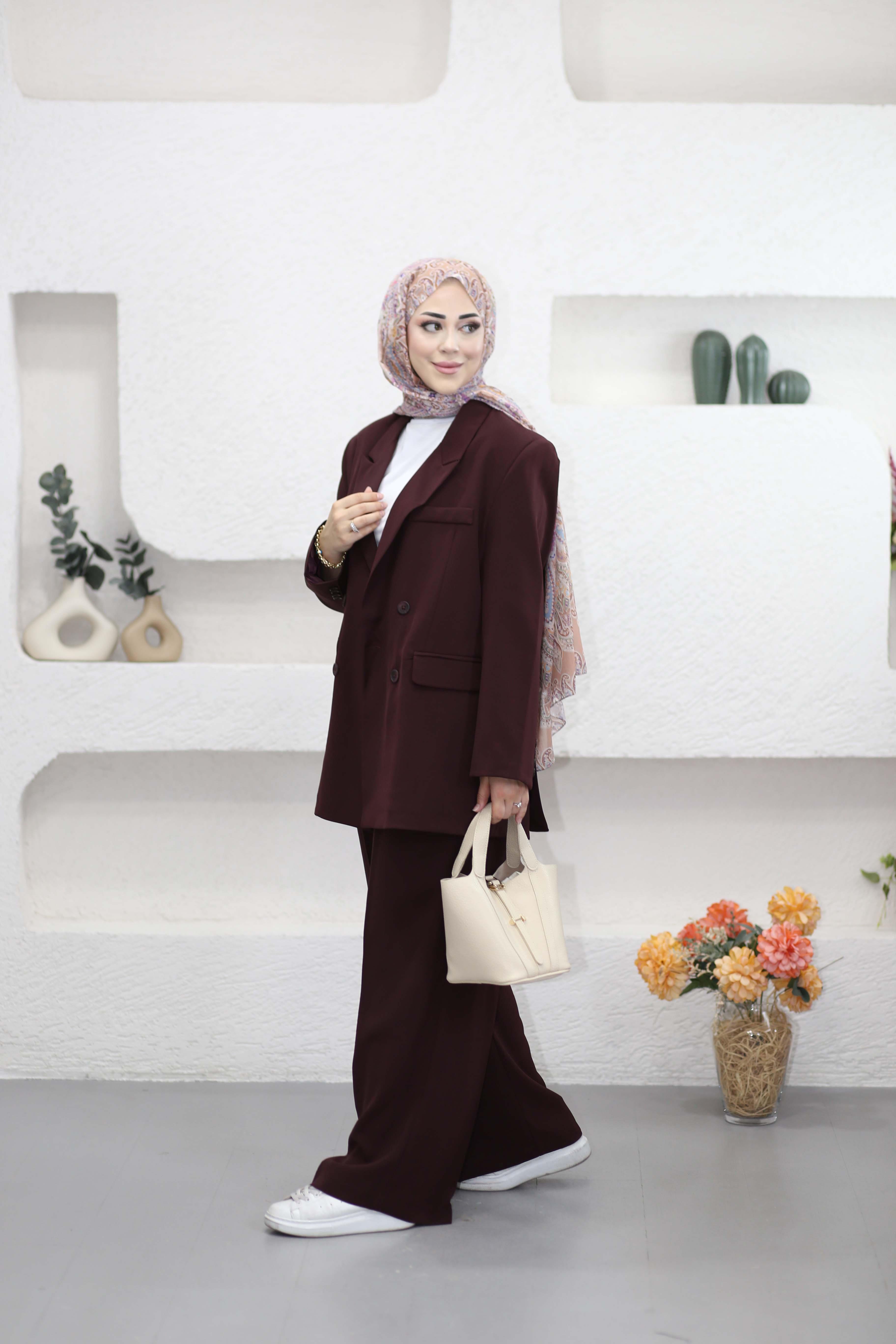 Frame Dokulu Blazer Ceket Takım Bordo 25100