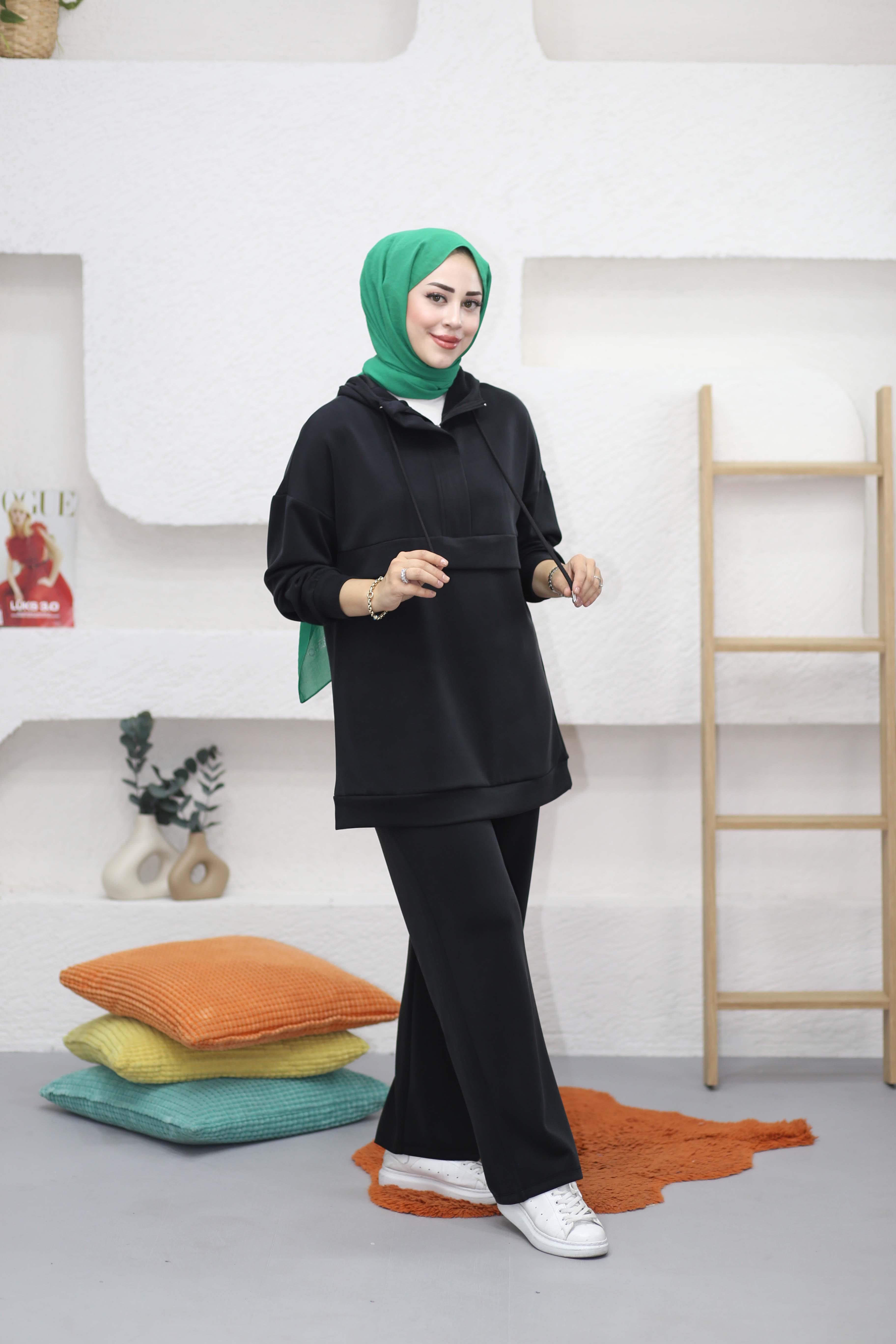 Fermuar Yaka Spor Takım Siyah 7056