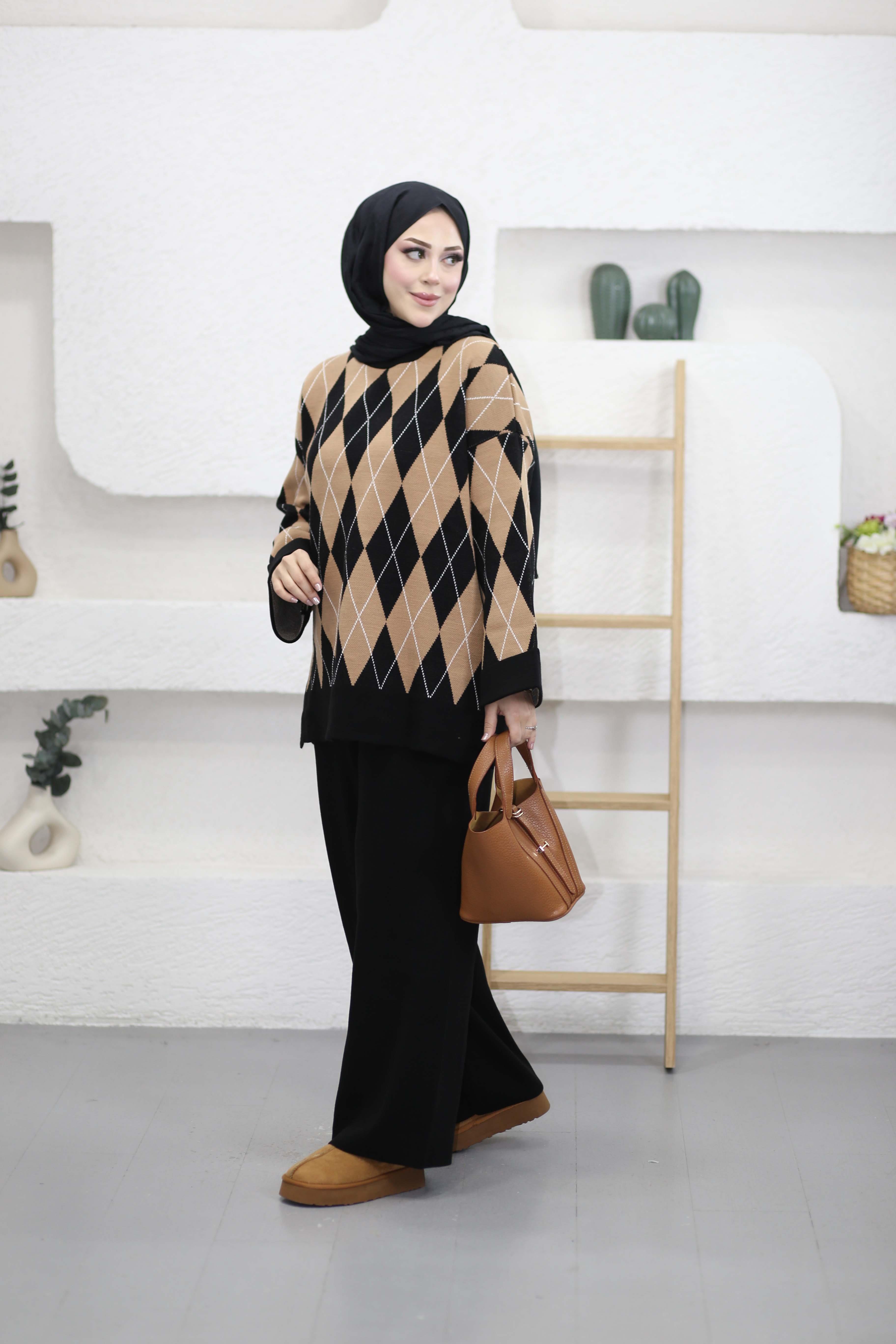 Baklava Desen Triko Takım Camel 4012