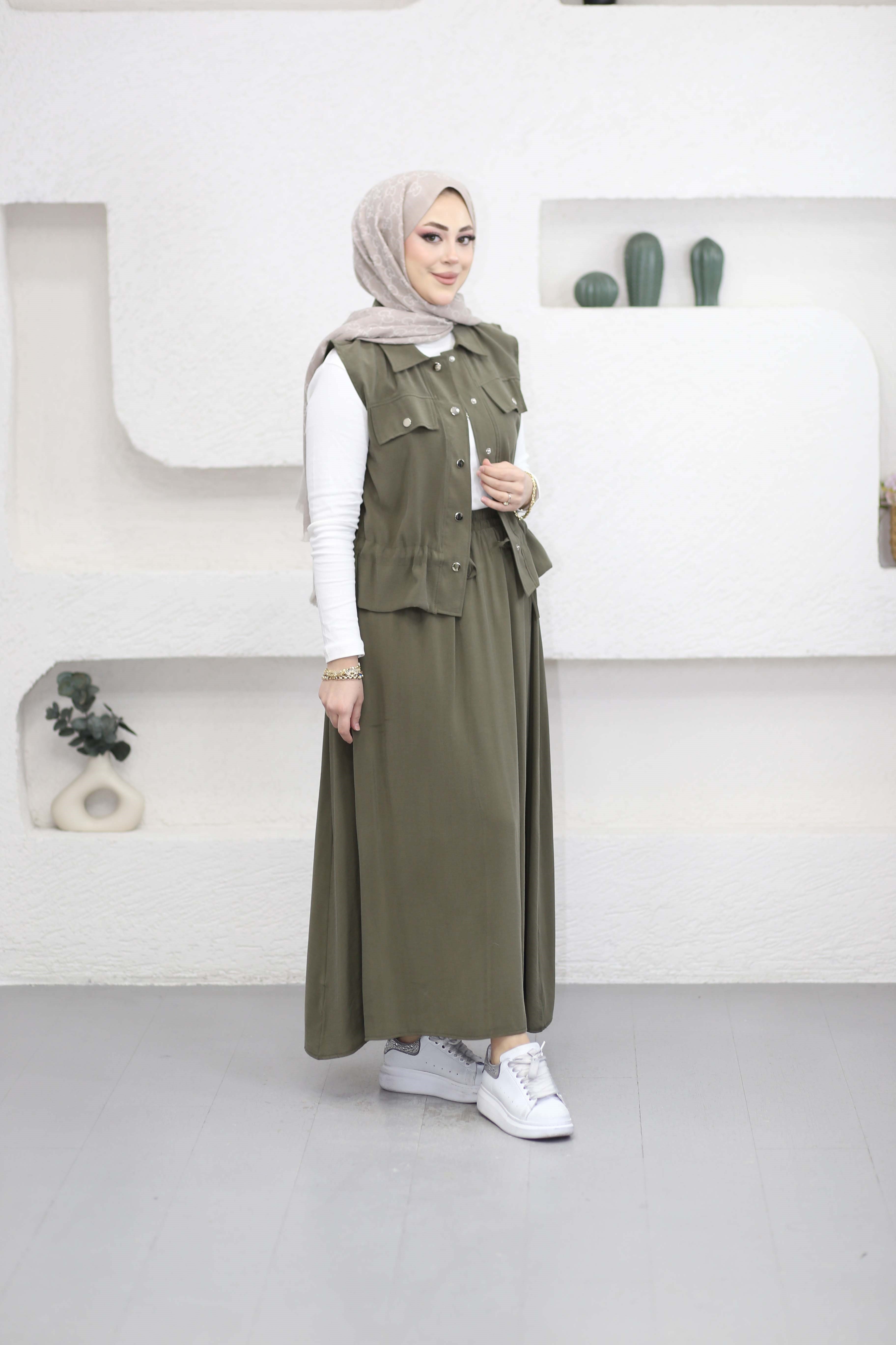 Çıtçıtlı Etekli Takım Haki 7282