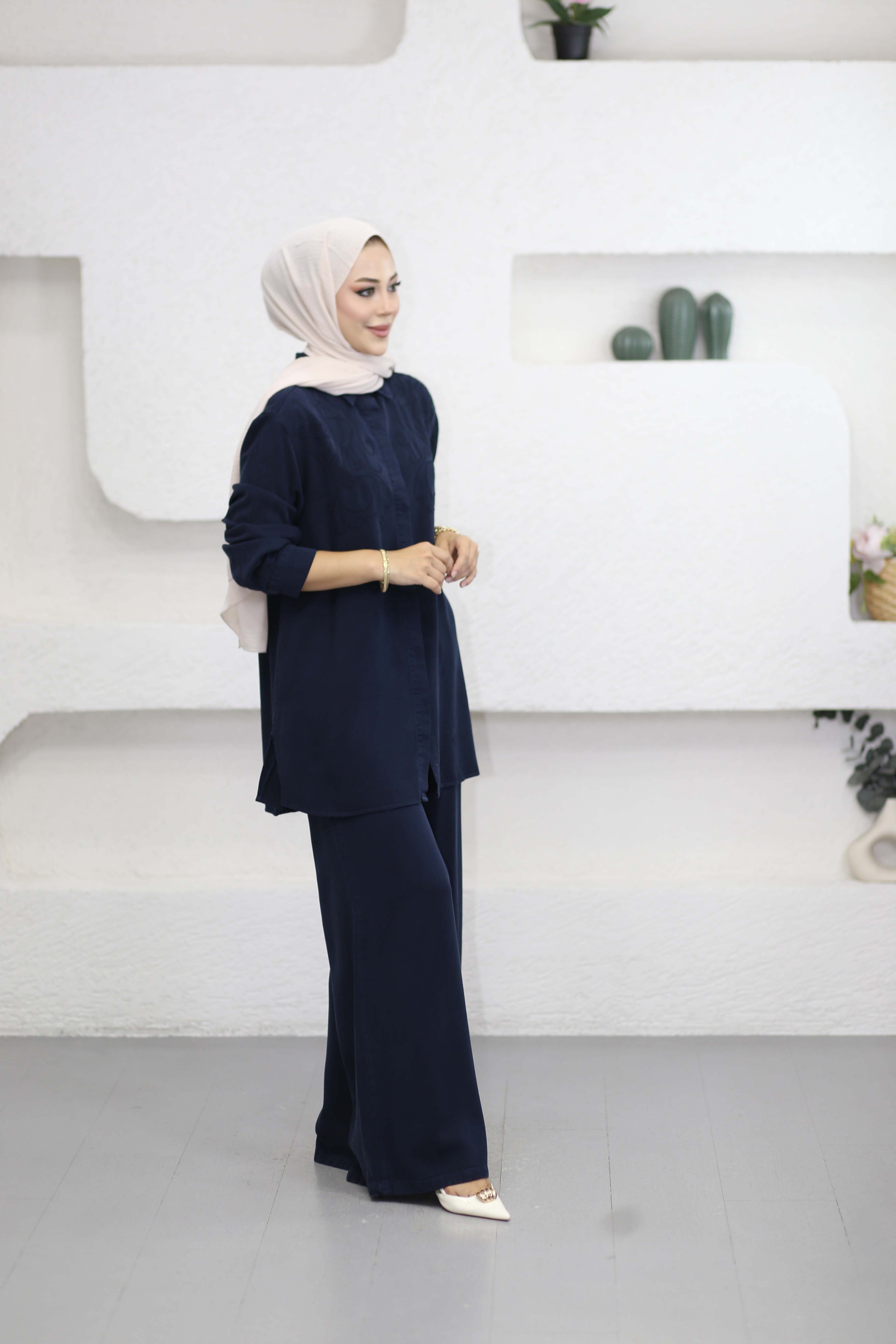 Nakışlı tencel Takım Lacivert 1379