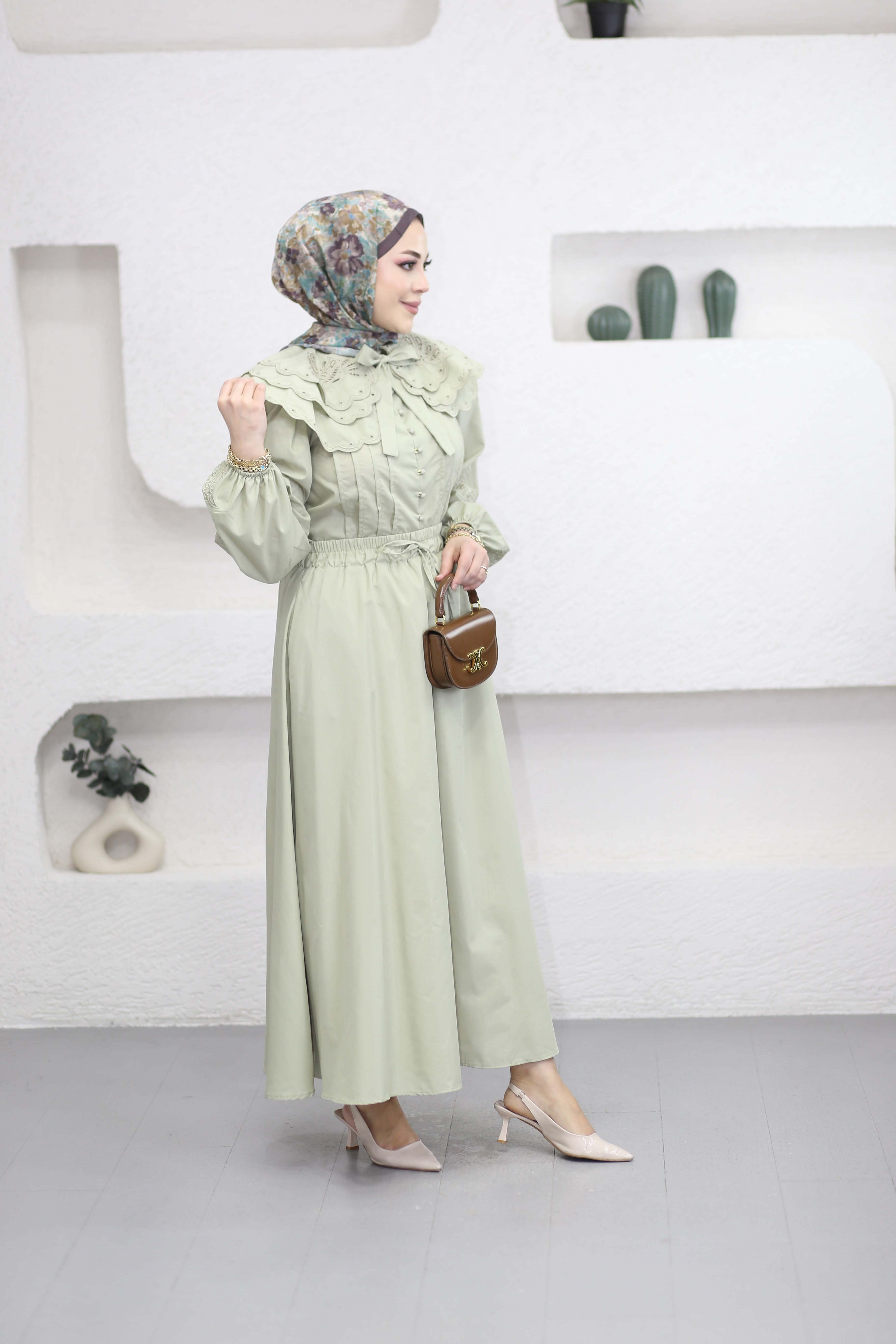 Yaka Nakışlı Dacron Takım Çağla Yeşili 8350