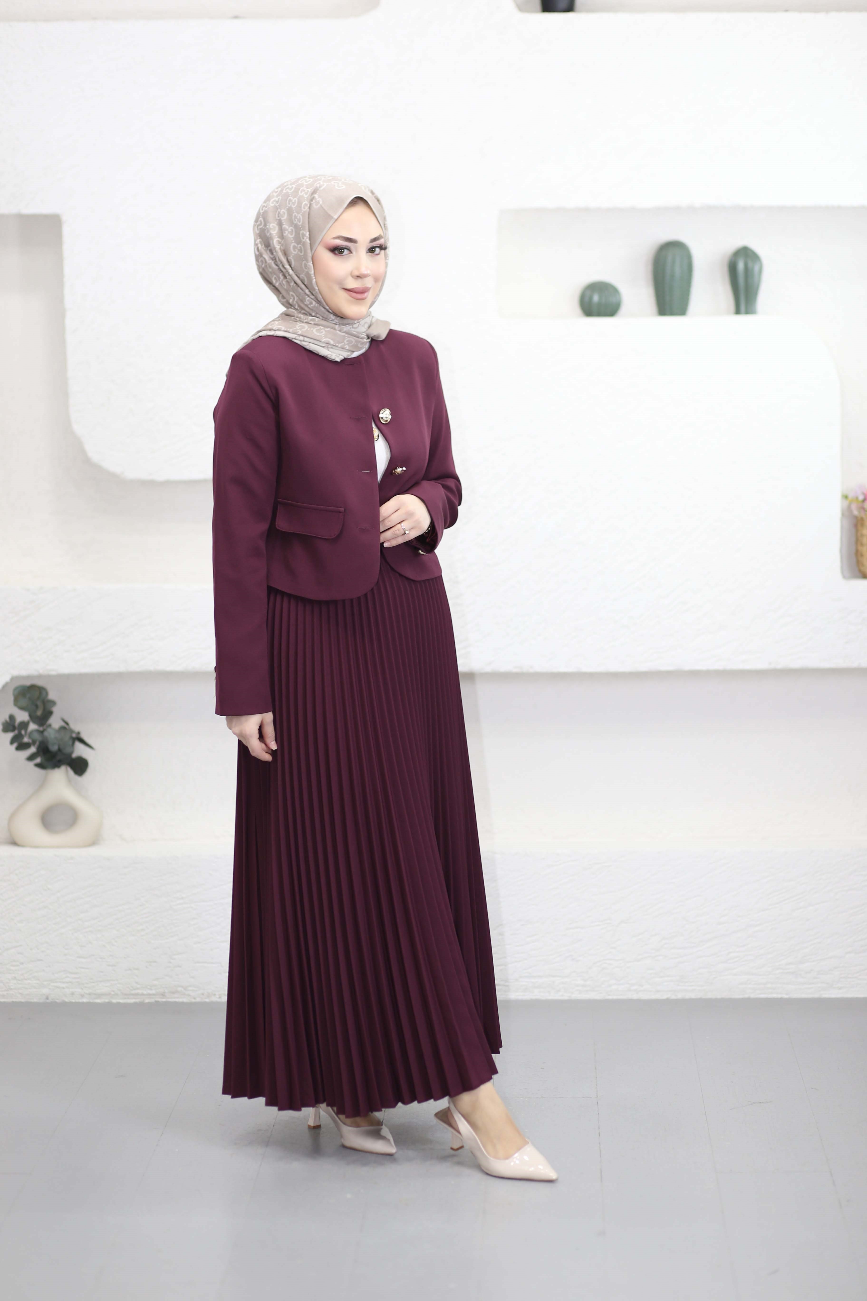 Gold Düğmeli Takım Bordo 41453