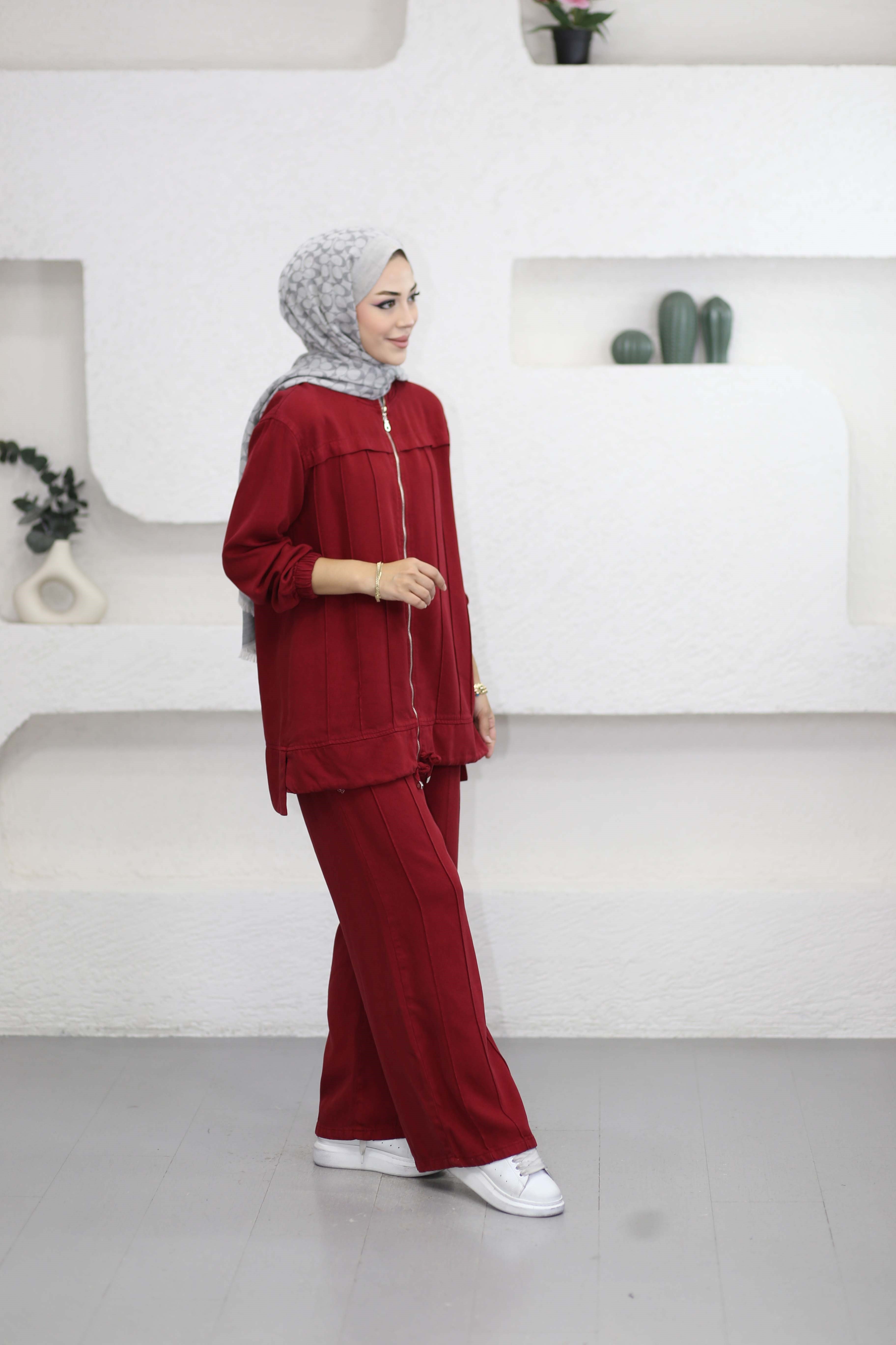 Dikişli Denim Takım Bordo 7579