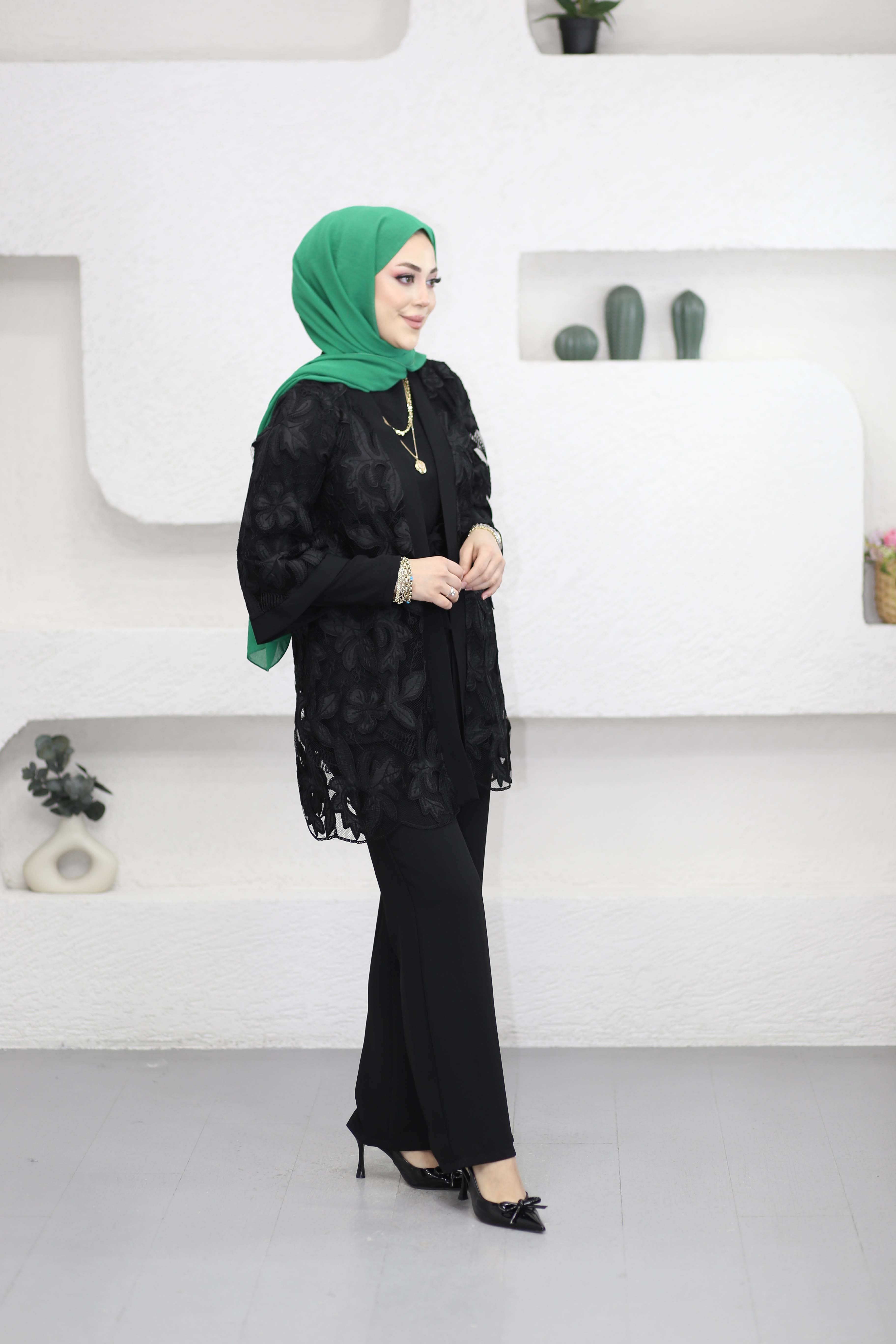 Krep Kimono Takım Siyah 7357
