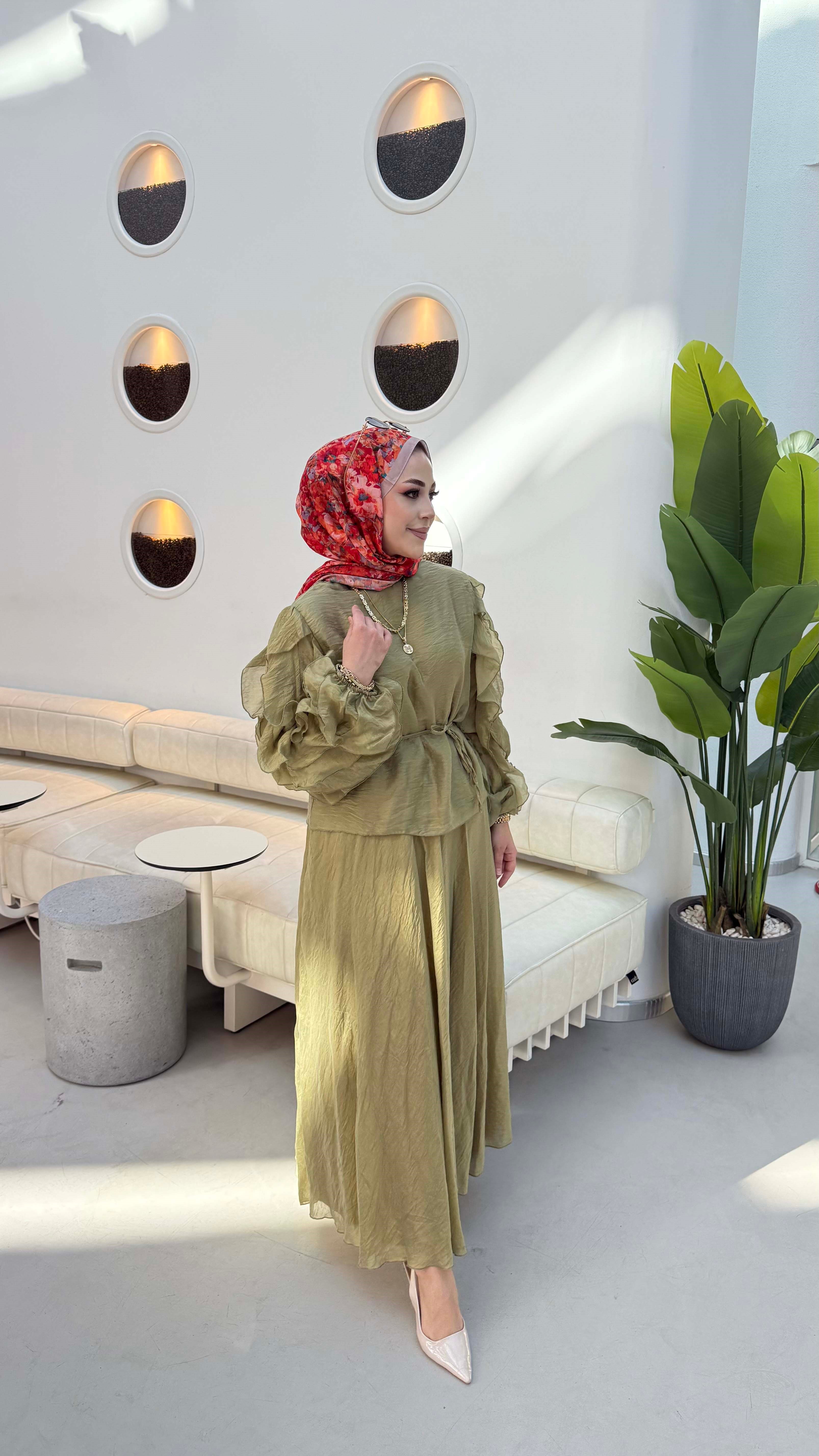 Kol Fırfır Detaylı Takım Yeşil 22861