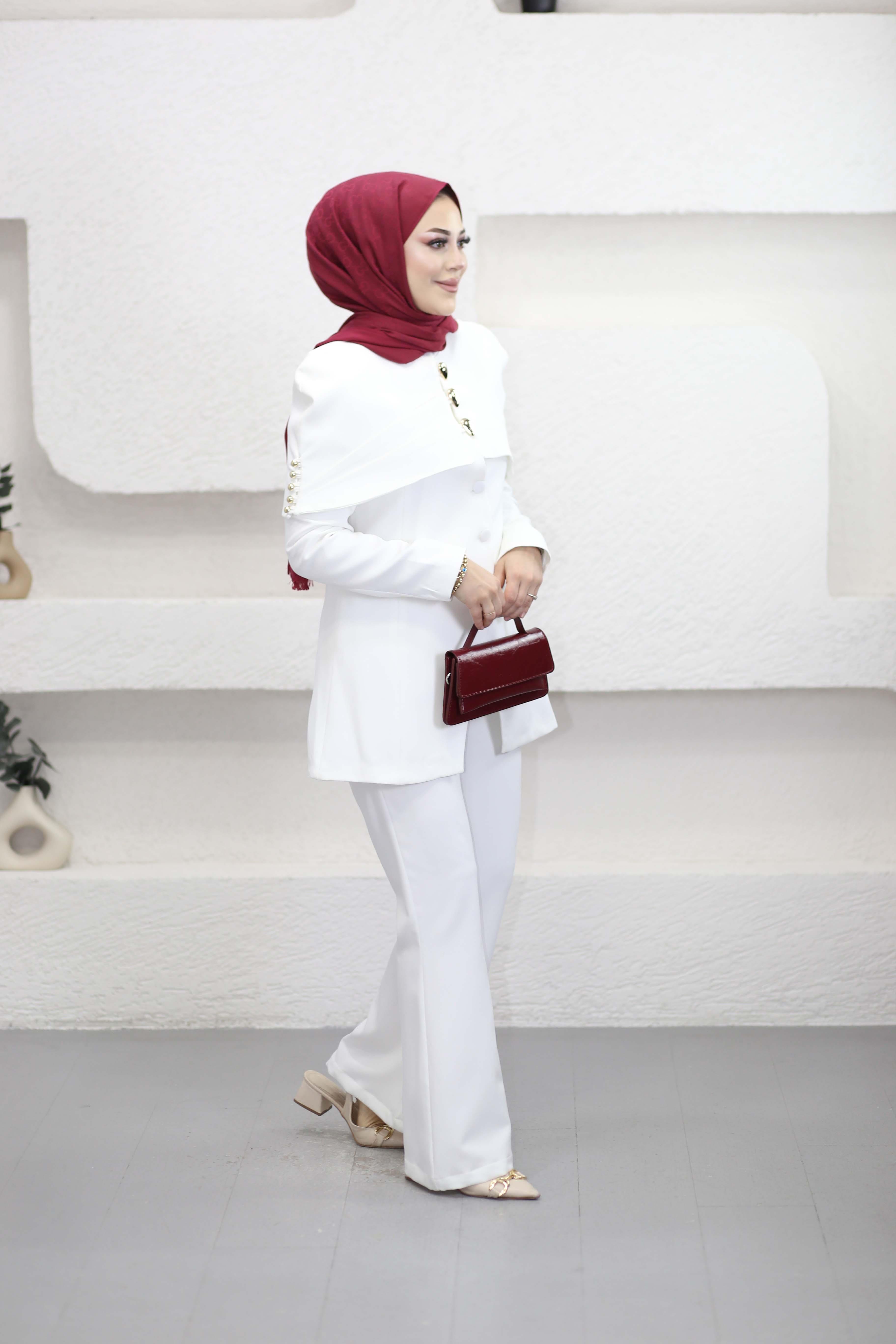 Bolerolu Ceket Takım Beyaz 26032
