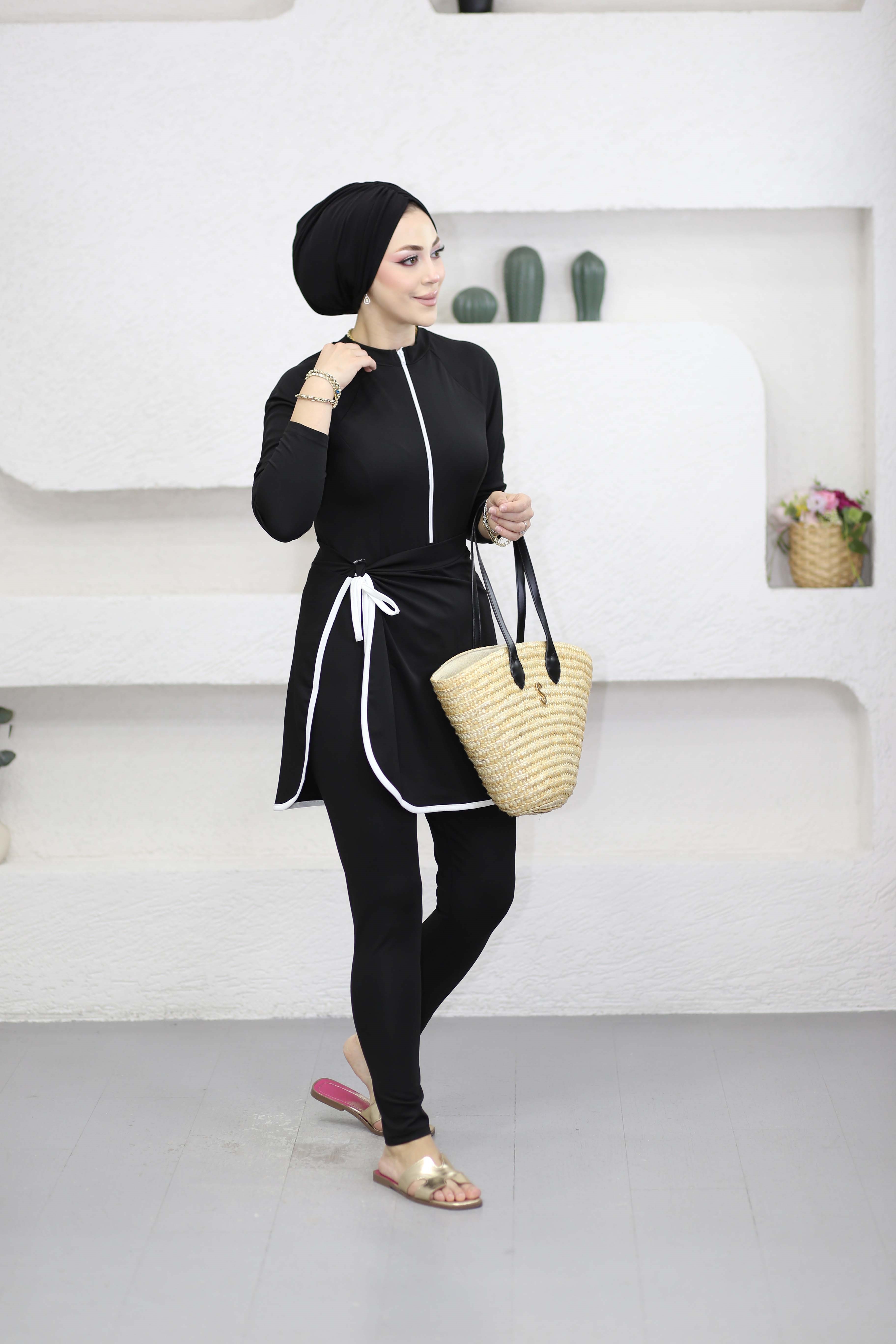 Şerit Detaylı Mayo Takım Siyah 90155