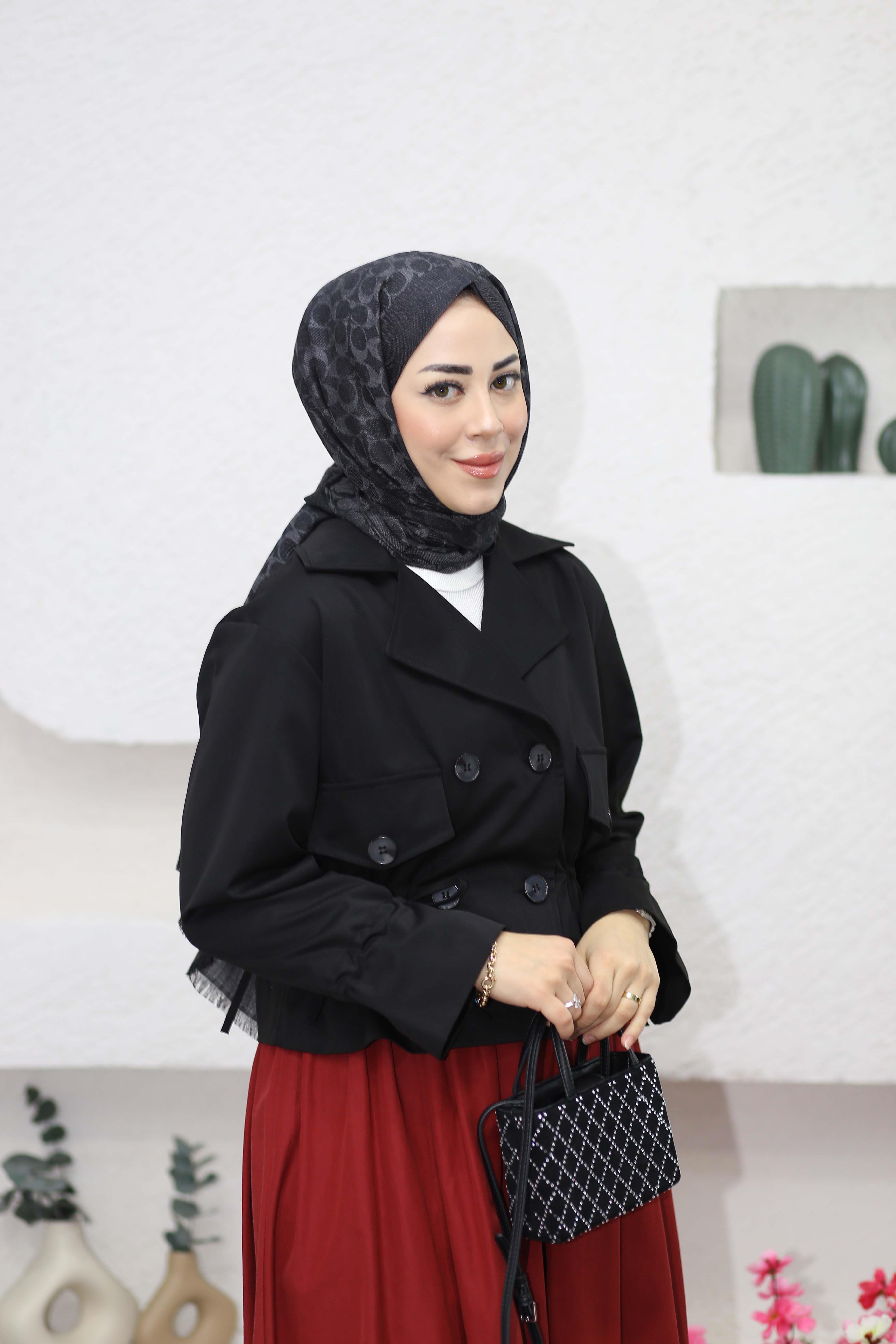 Beli Büzgülü Kısa Trenç Siyah 2957