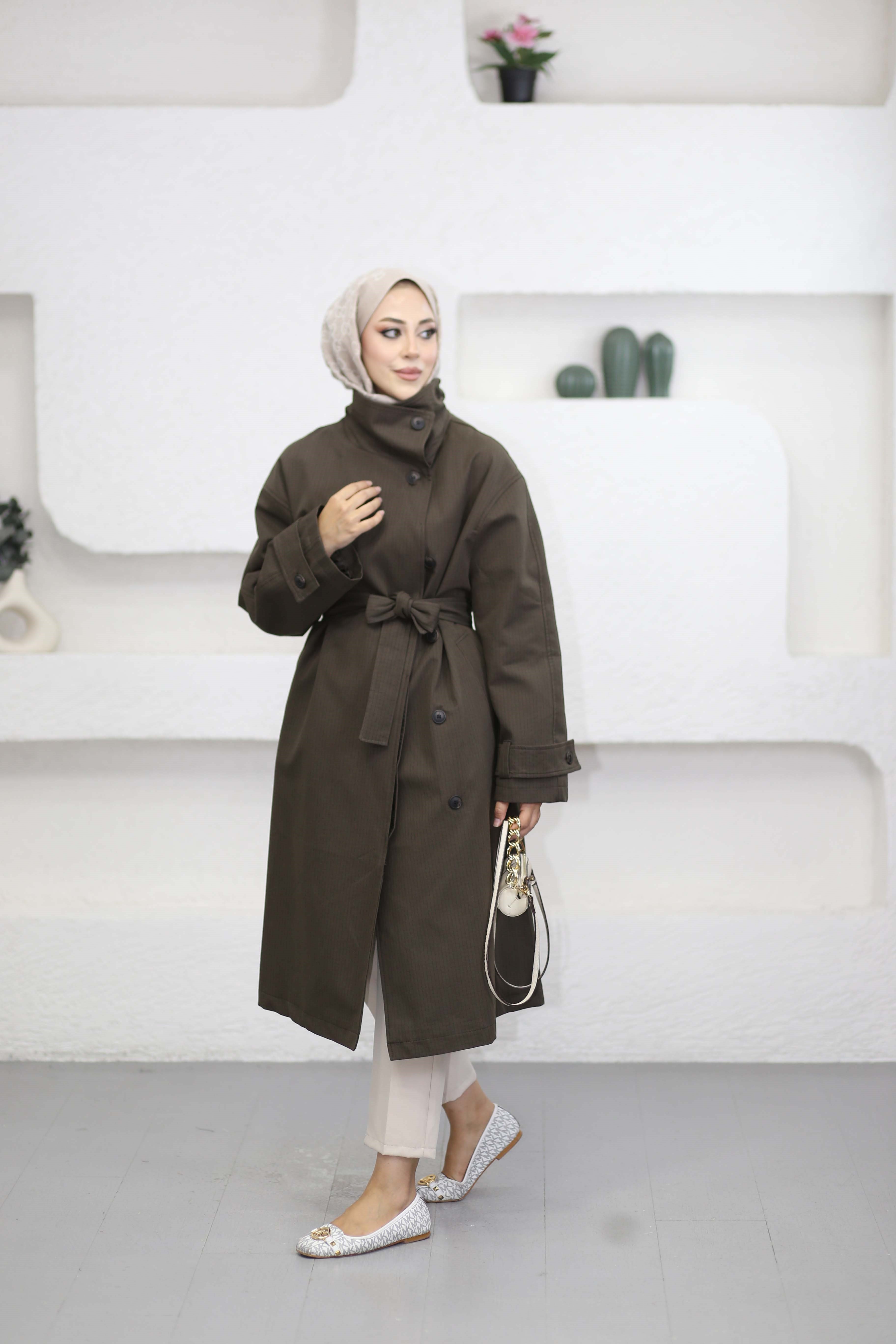 Kruvaze Oversize Trençkot Kahverengi 7770