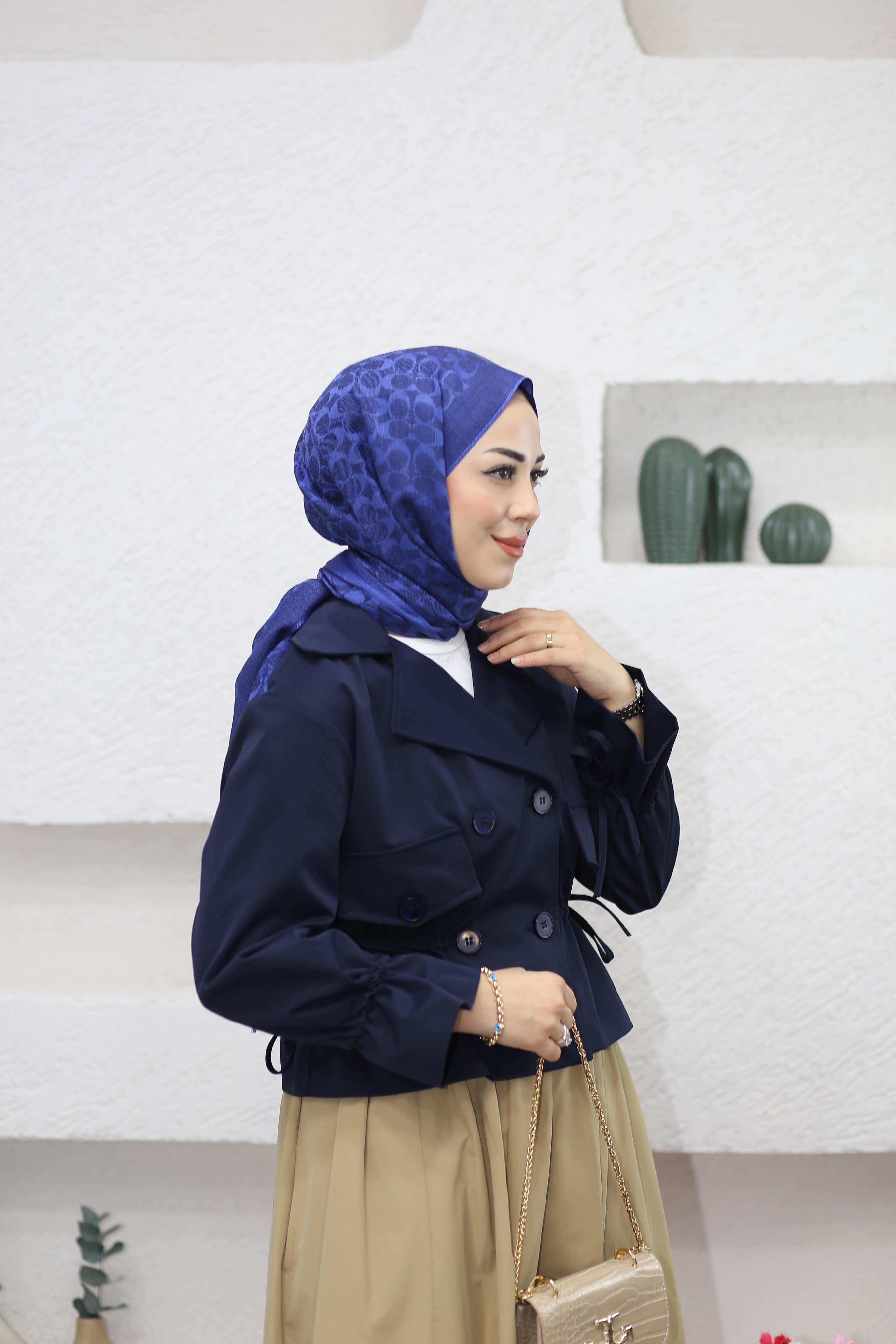 Beli Büzgülü Kısa Trenç Lacivert 2957