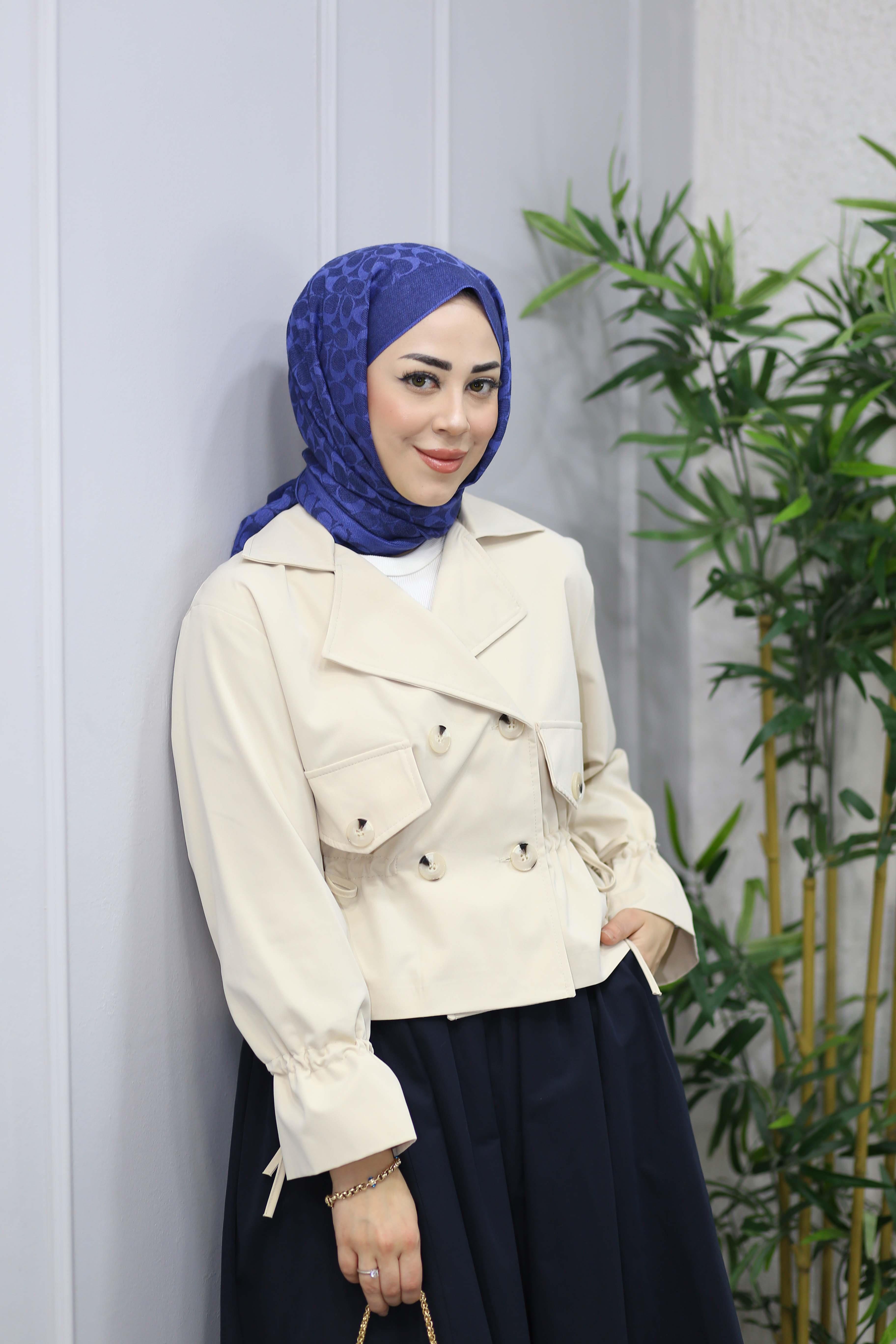 Beli Büzgülü Kısa Trenç Bej 2957