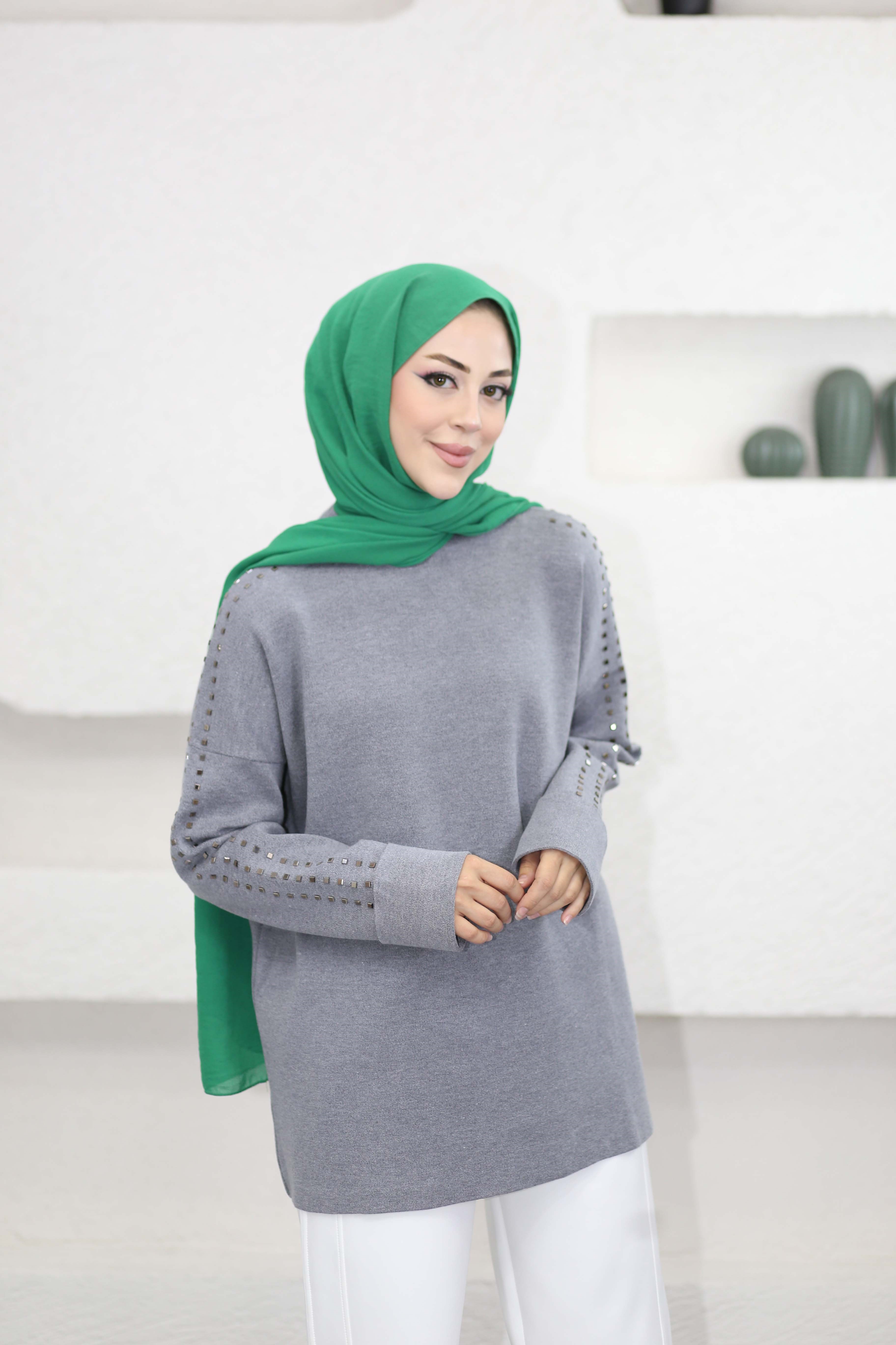 Omuz Taşlı Tunik Gri 26150