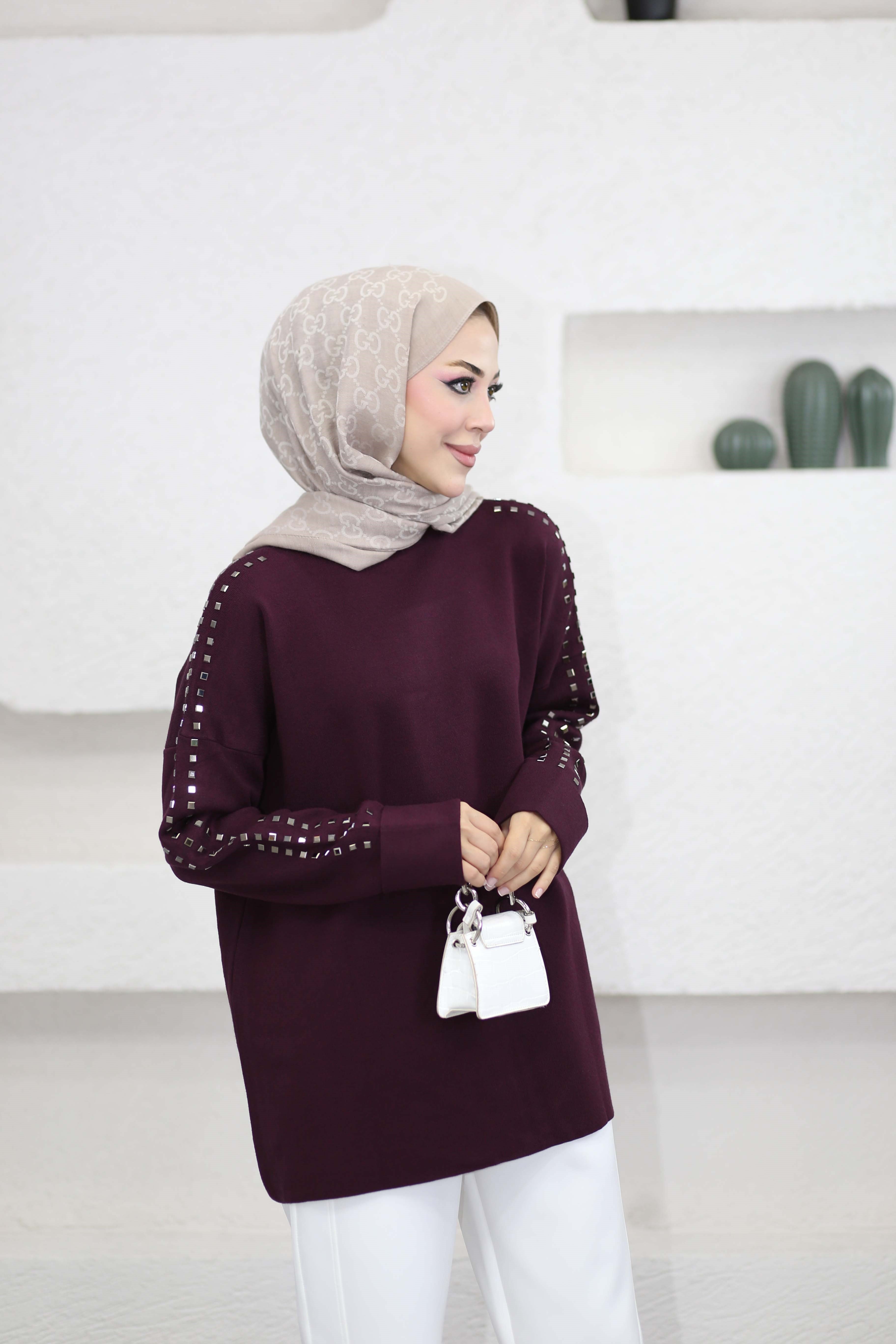 Omuz Taşlı Tunik Mürdüm 26150