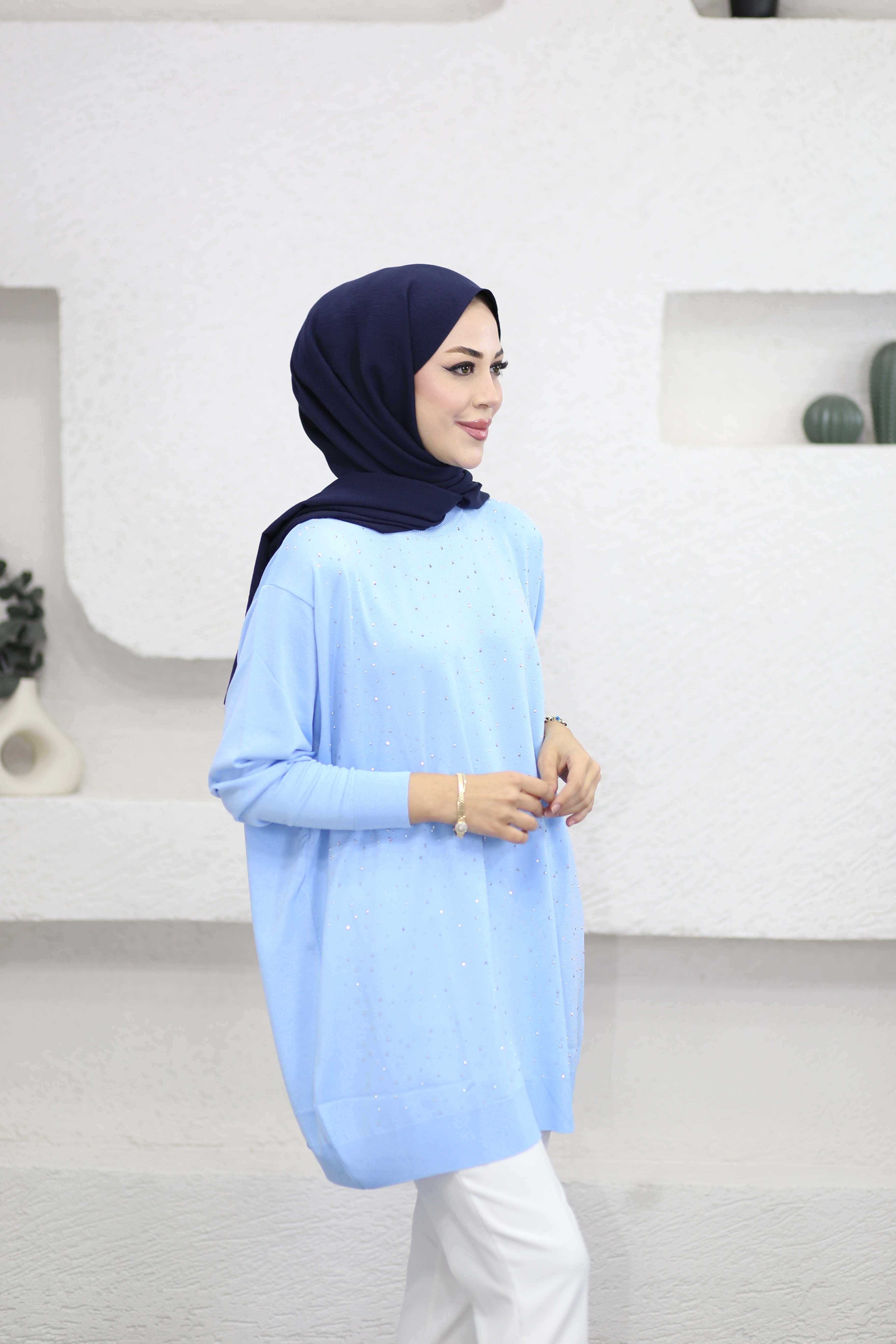 Taşlı Merserize Tunik Bebe Mavi 2570