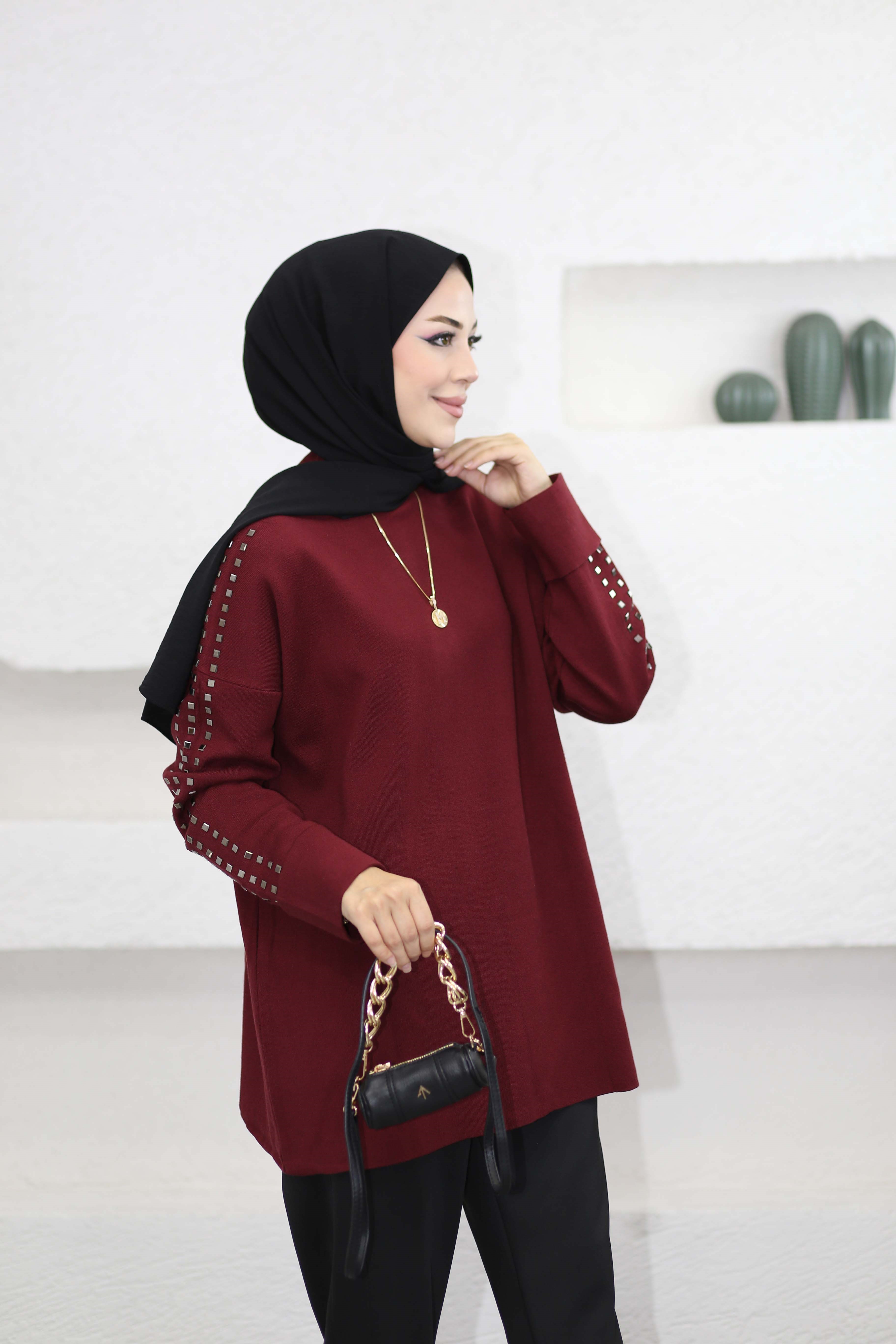 Omuz Taşlı Tunik Bordo 26150