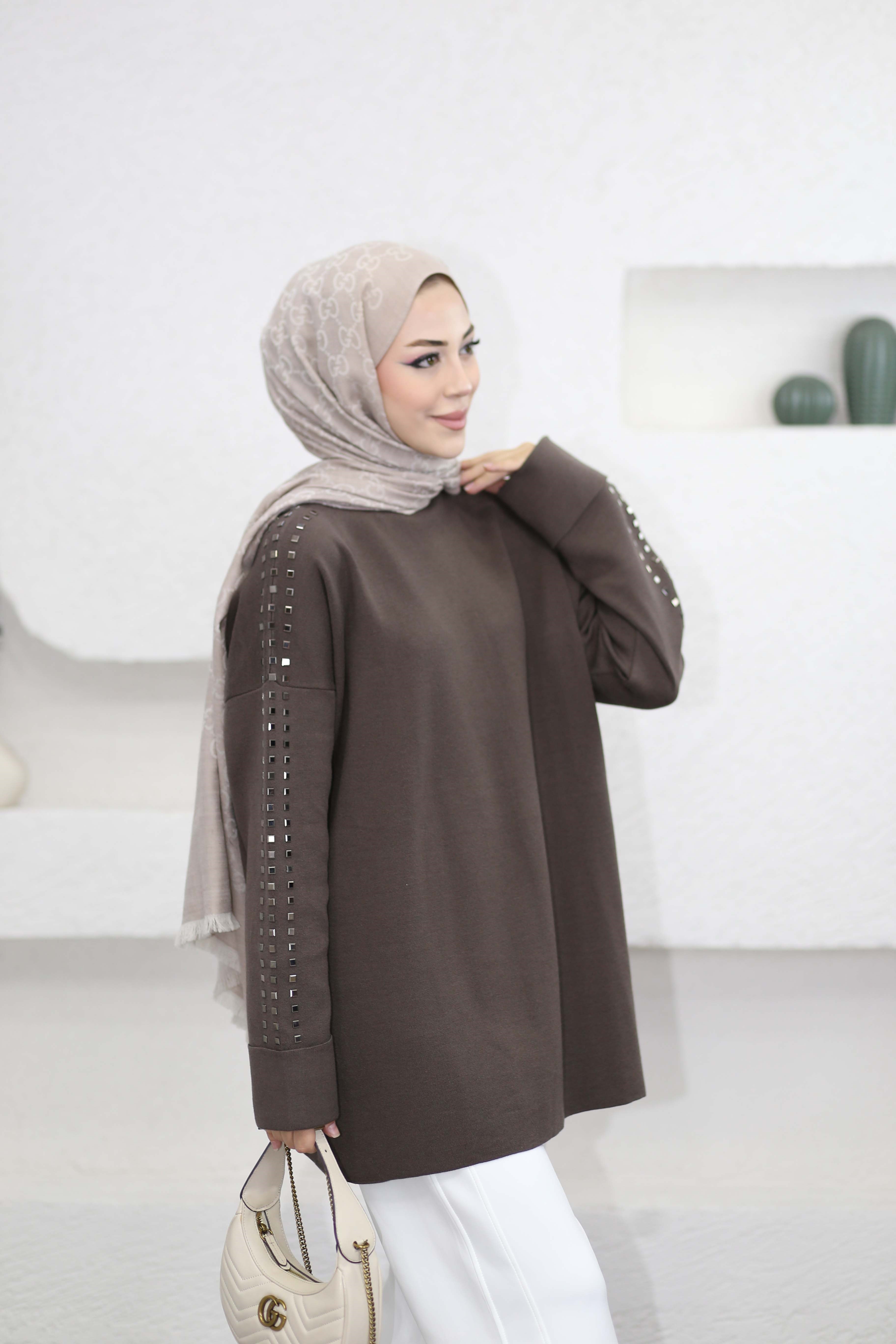 Omuz Taşlı Tunik Kahverengi 26150