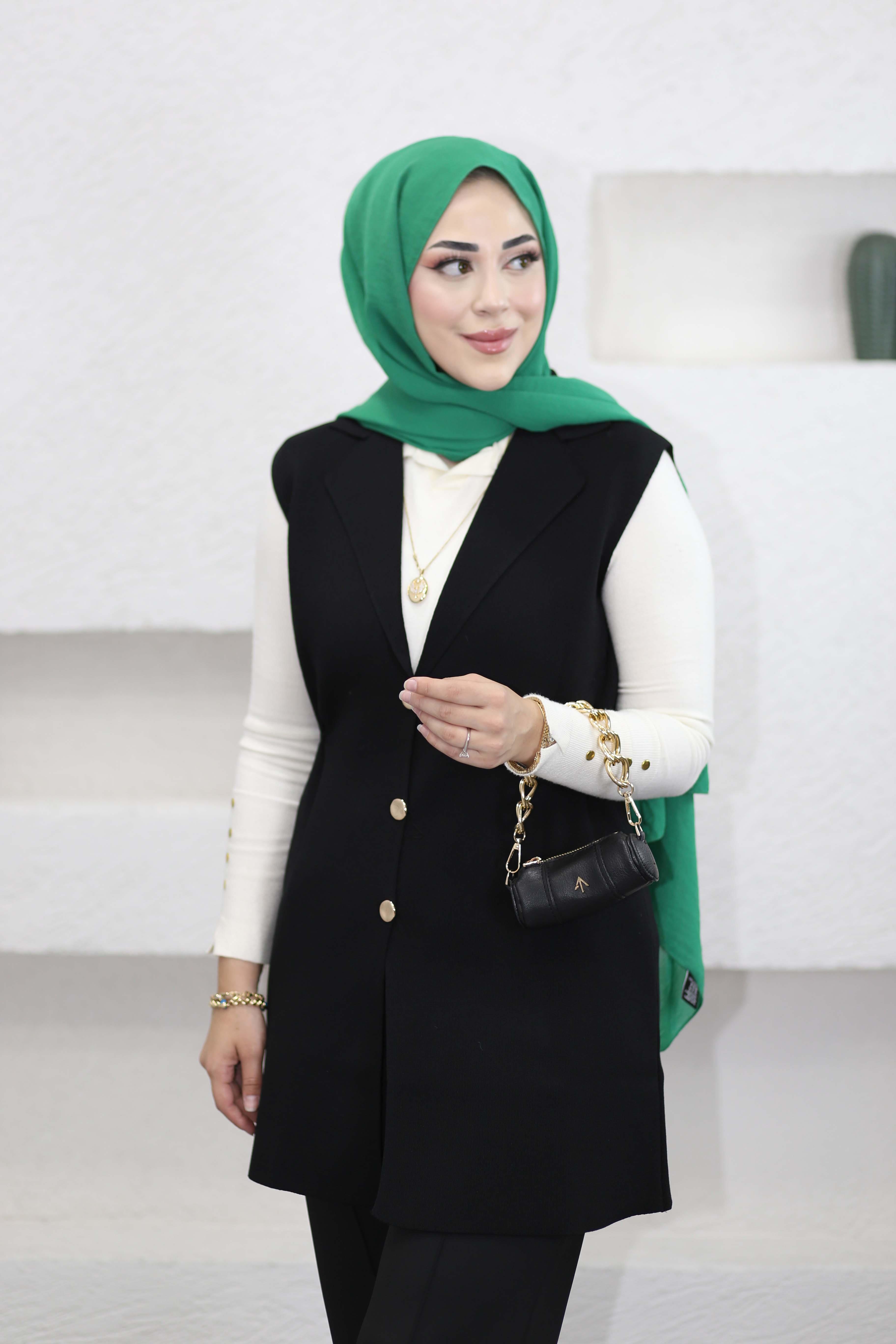 Kruvaze Uzun Yelek Siyah 140437