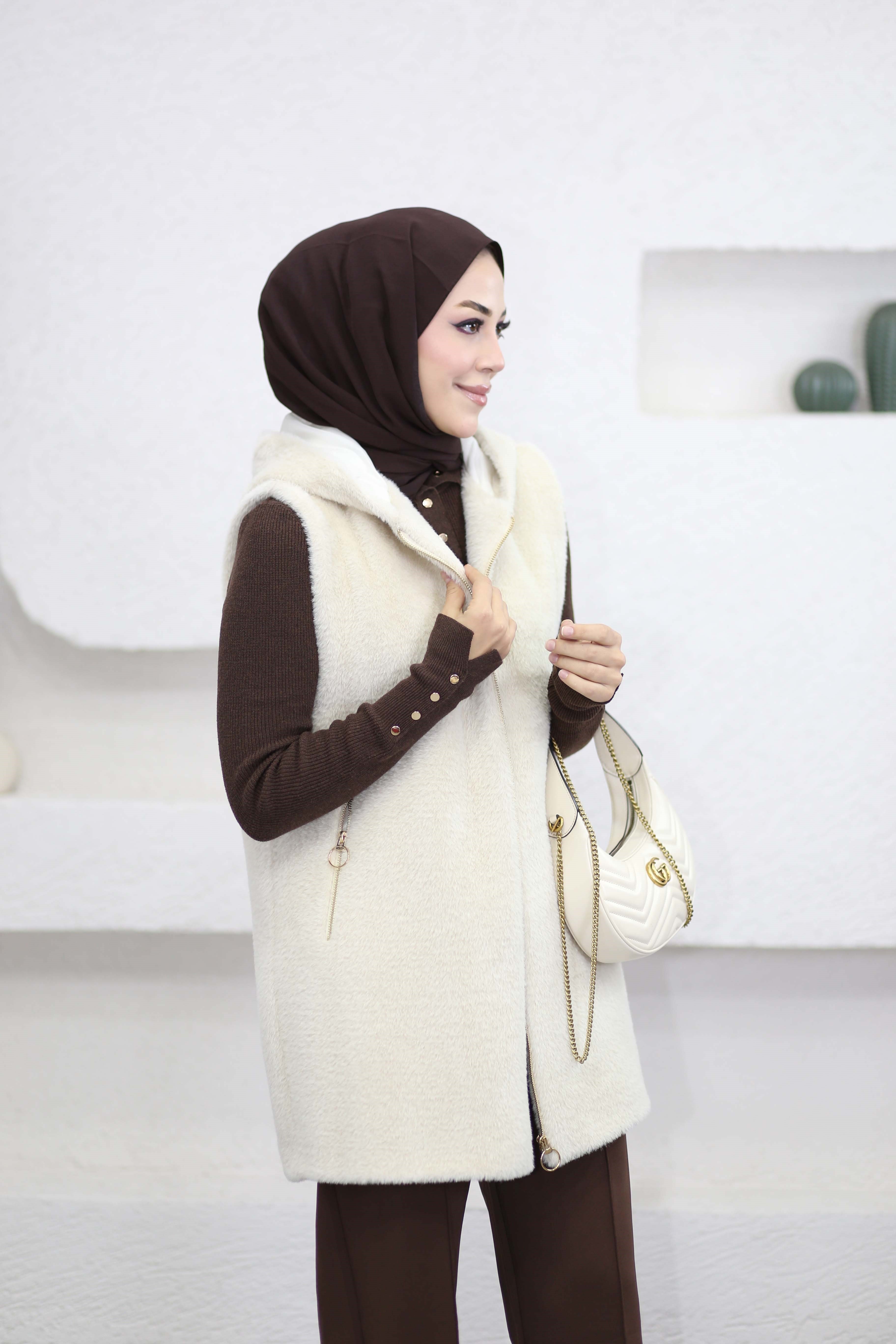 Kısa Angora Yelek Bej 4632