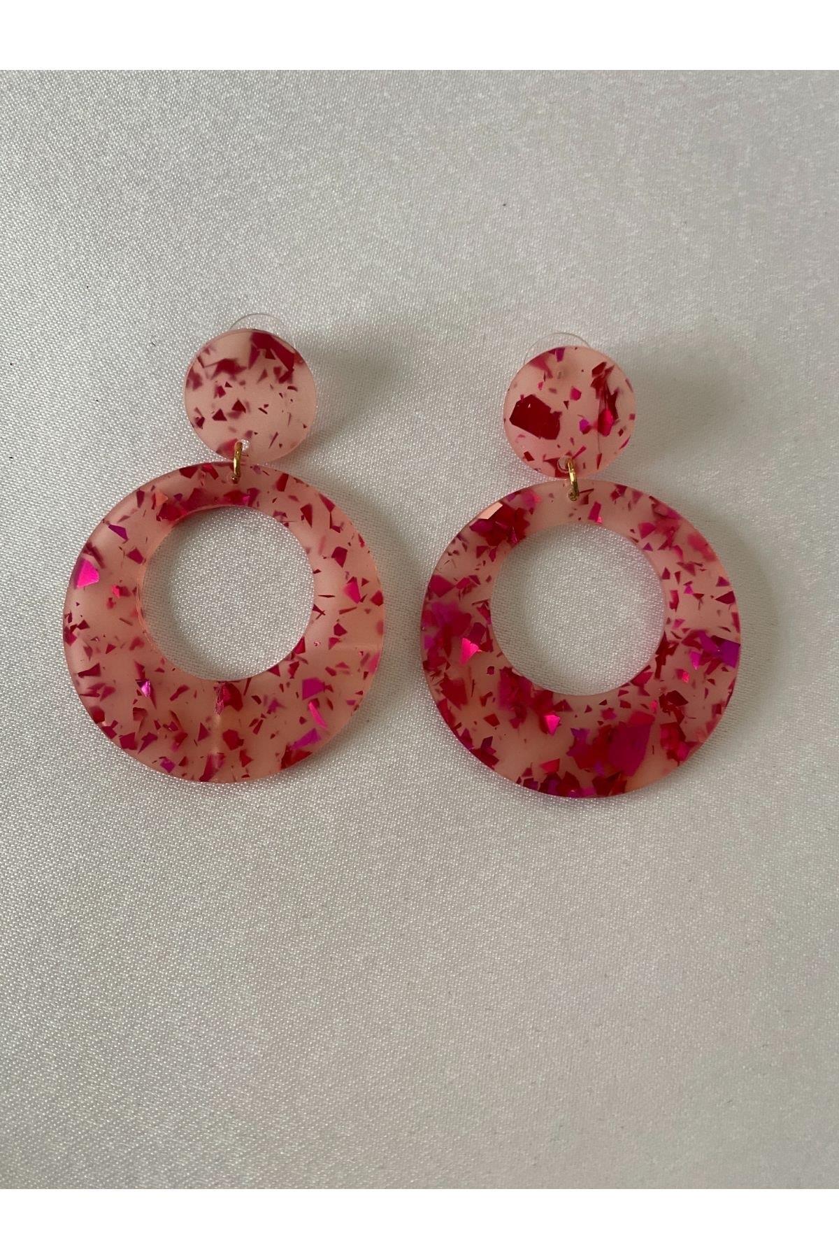 Pembe Simli Halka Sallantılı Küpe