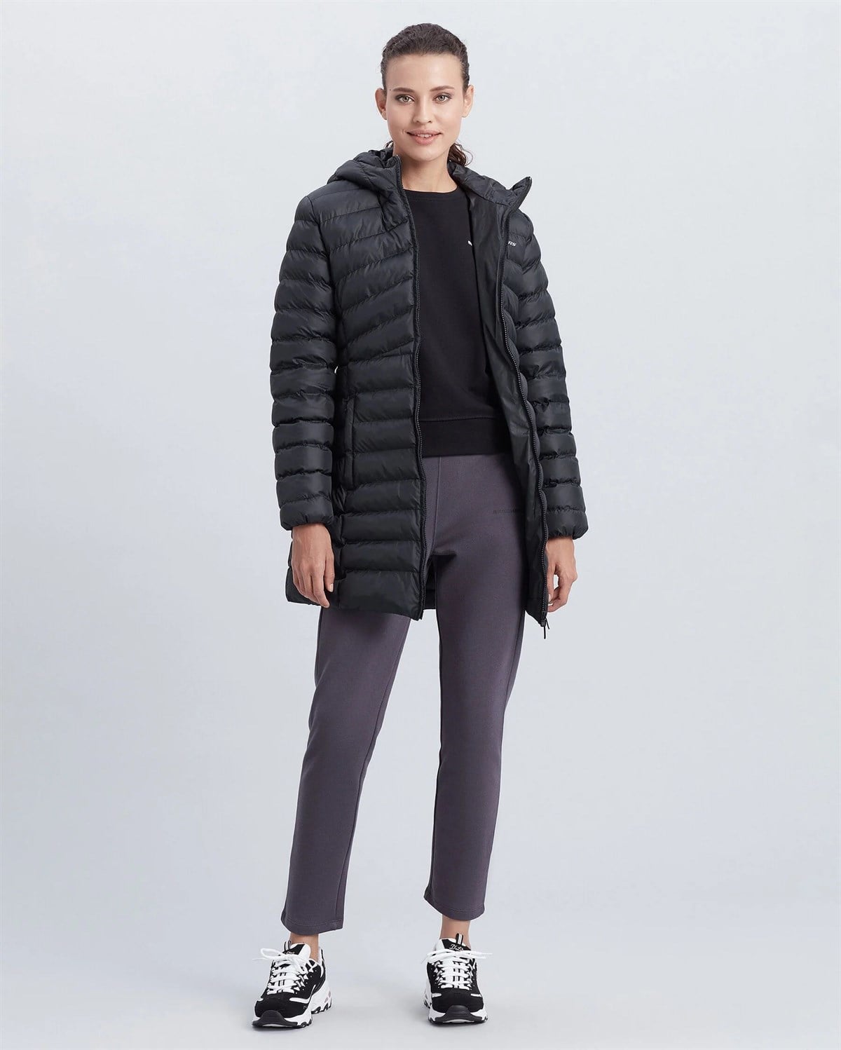 W Essentil Maxi Lenght Hooded Jacket - SİYAH