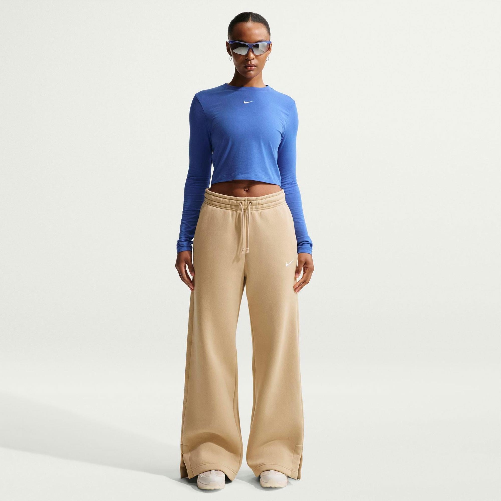 W NSW PHNX FLC HR PANT WIDE 2 - MAVİ/BEYAZ