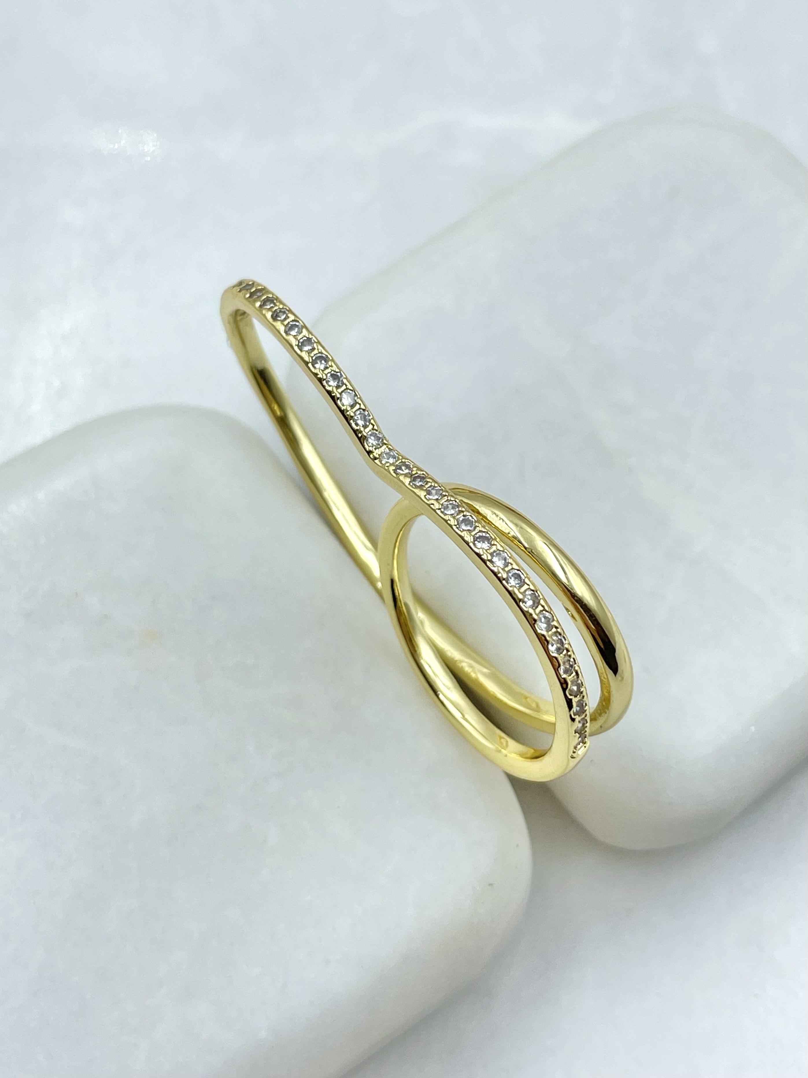 Altın Kaplama Gömme Taşlı Kalp Model İkiz Yüzük Gold