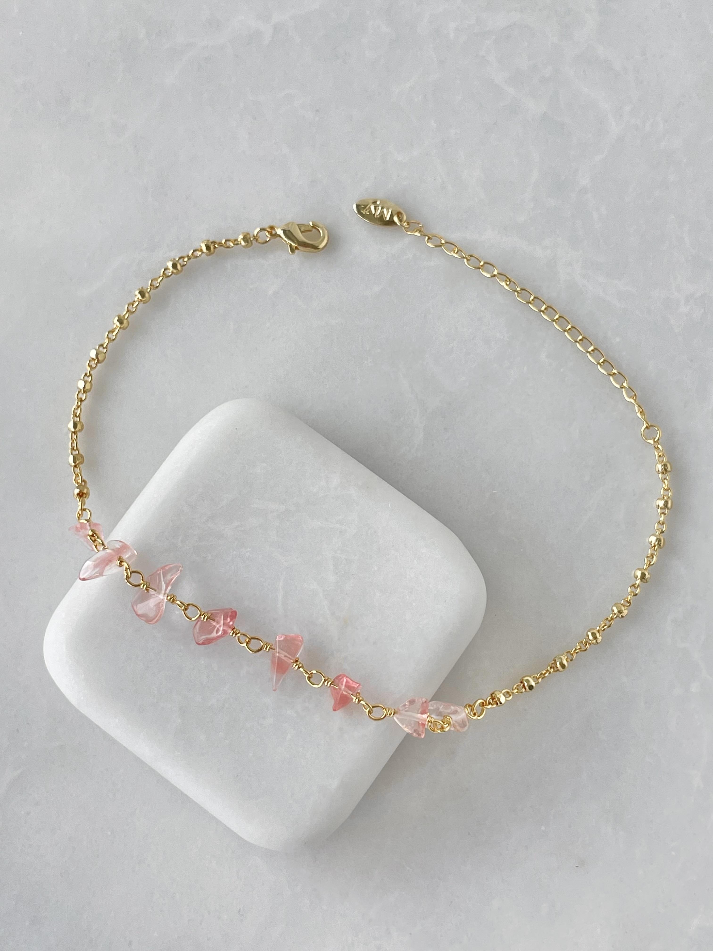 Altın Kaplama Pembe Taşlı Topçuk Halhal Gold