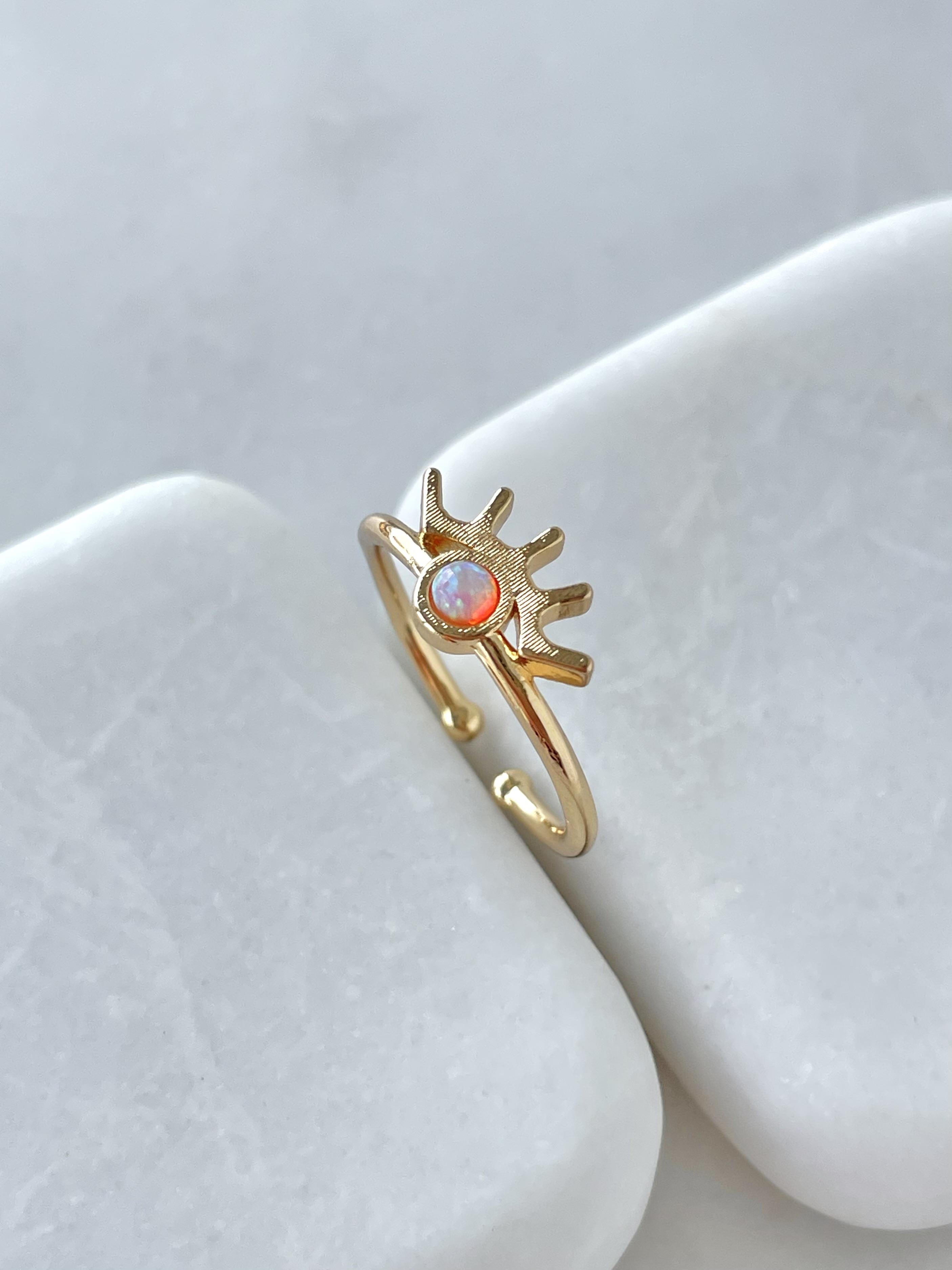 Altın Kaplama Opal Taşlı Göz Model Yüzük Pembe