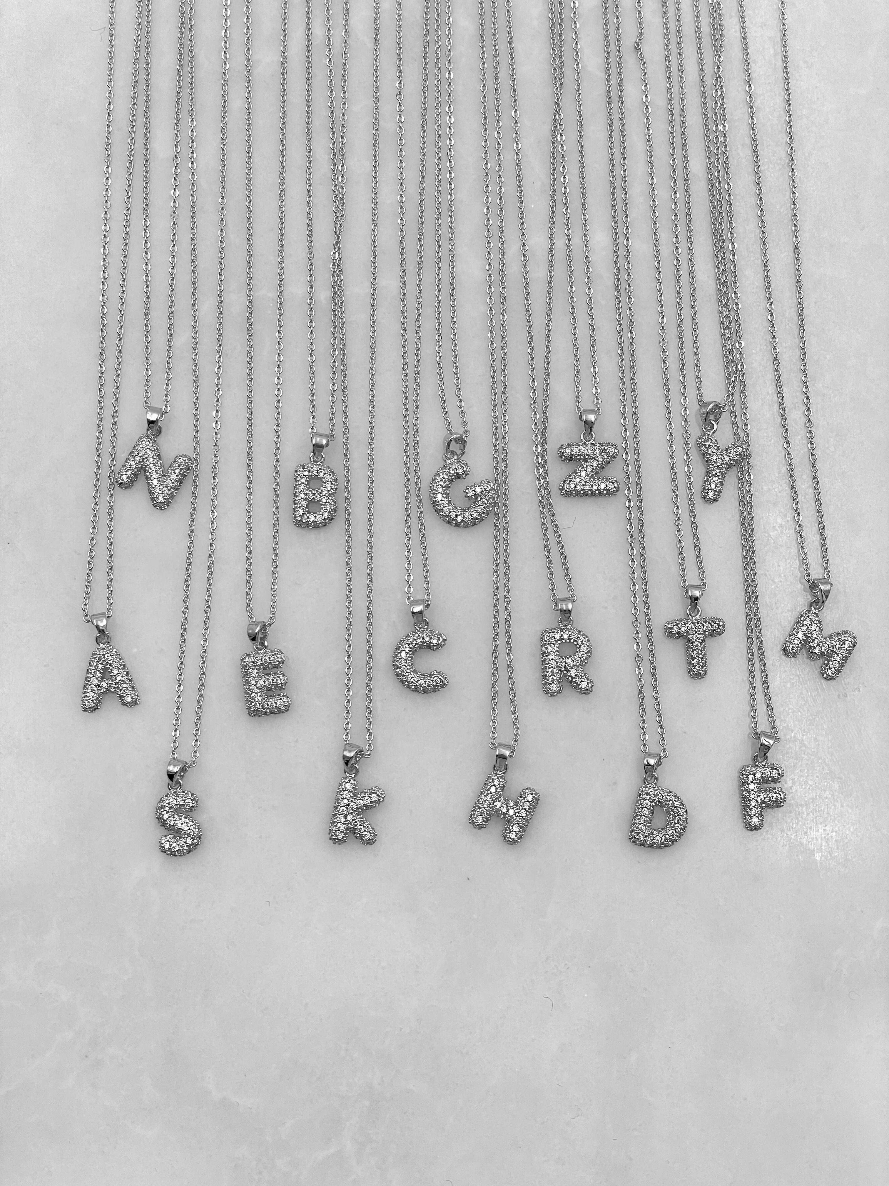 Altın Kaplama Gömme Taşlı Küçük Bombeli Harf Kolye Gümüş