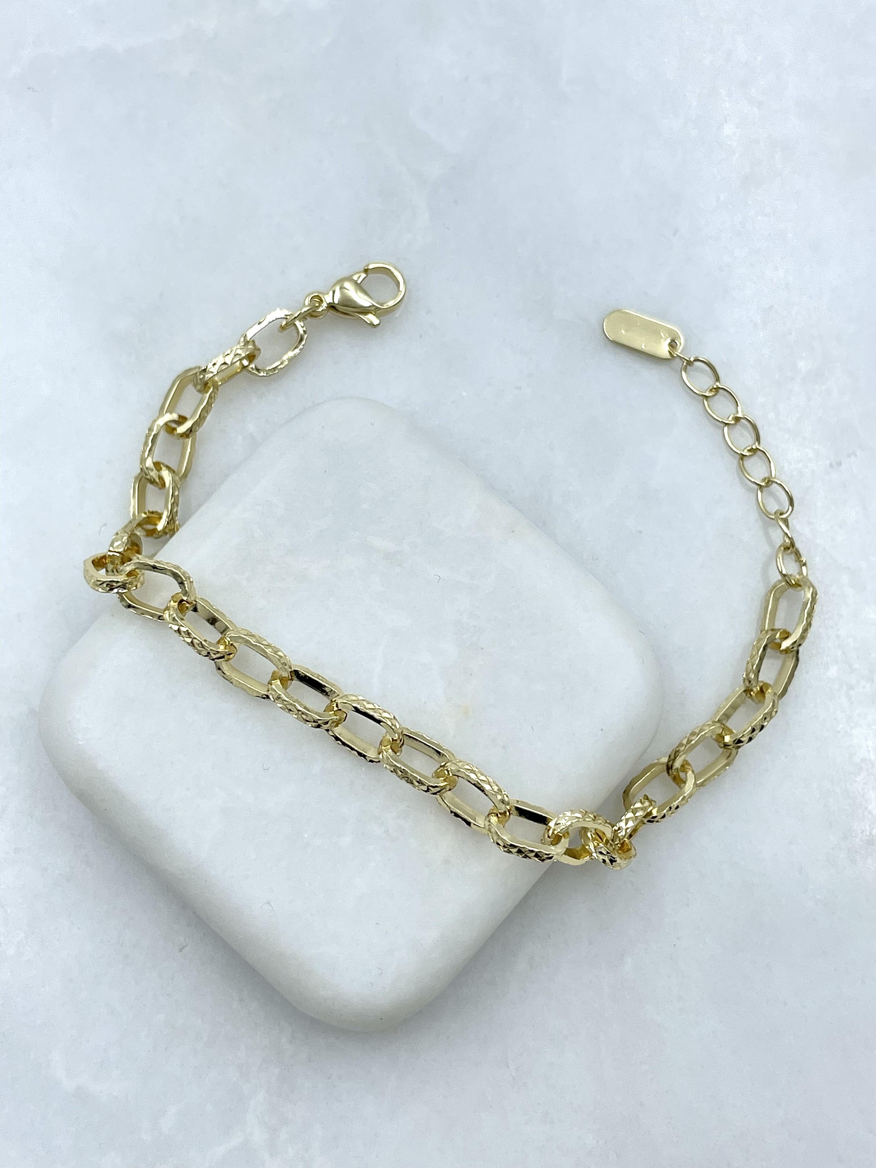 Altın Kaplama Desenli Oval Zincir Bileklik Gold