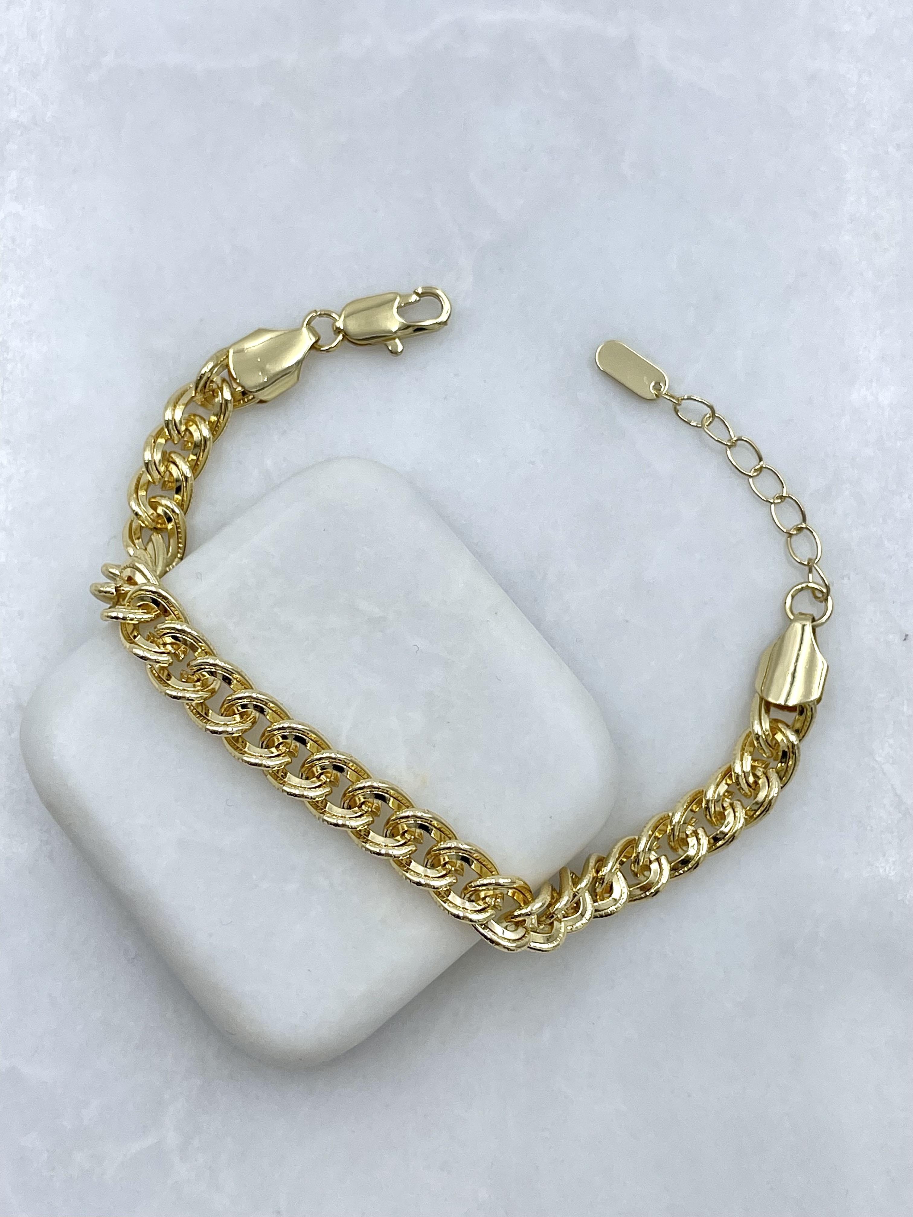 Altın Kaplama İkili Zincir Model Bileklik Gold