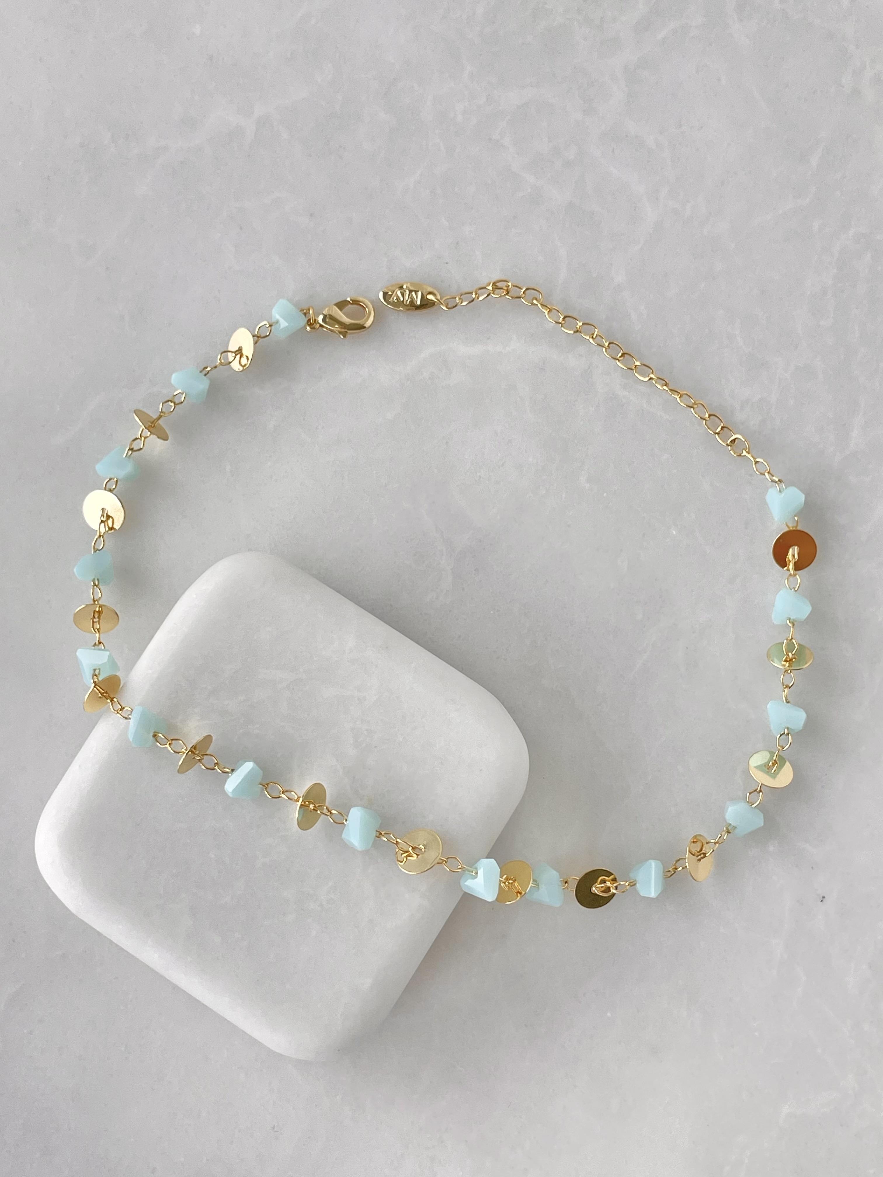 Altın Kaplama Mavi Taşlı ve Pul Yansımalı Halhal Gold