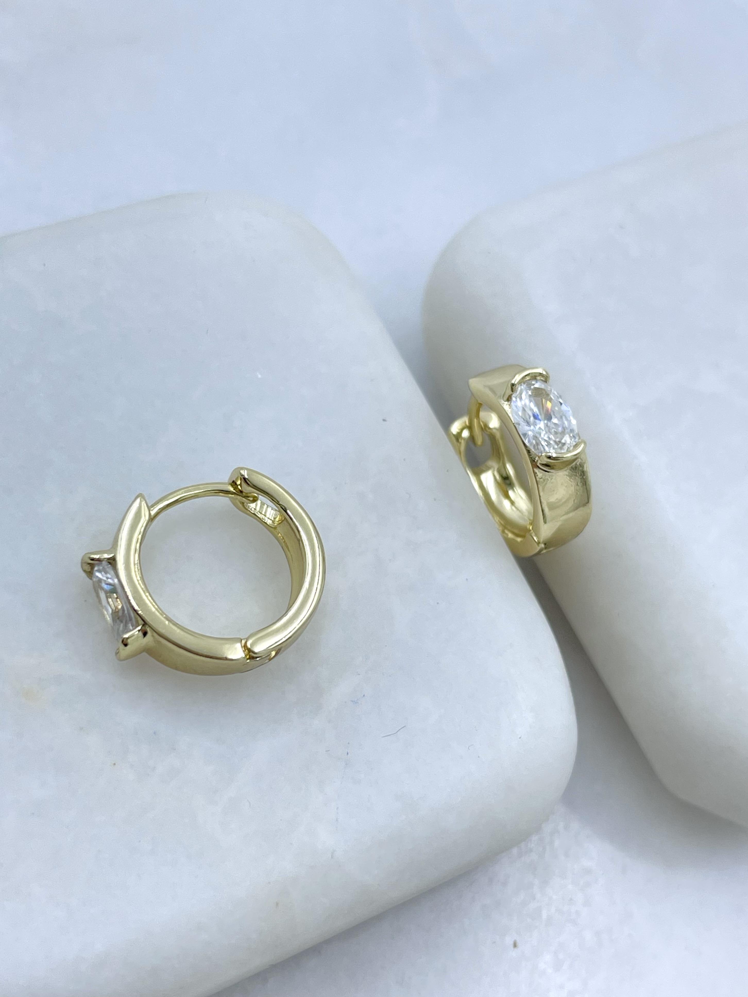 Özel Seri Oval Kristal Taşlı Halka Küpe Gold