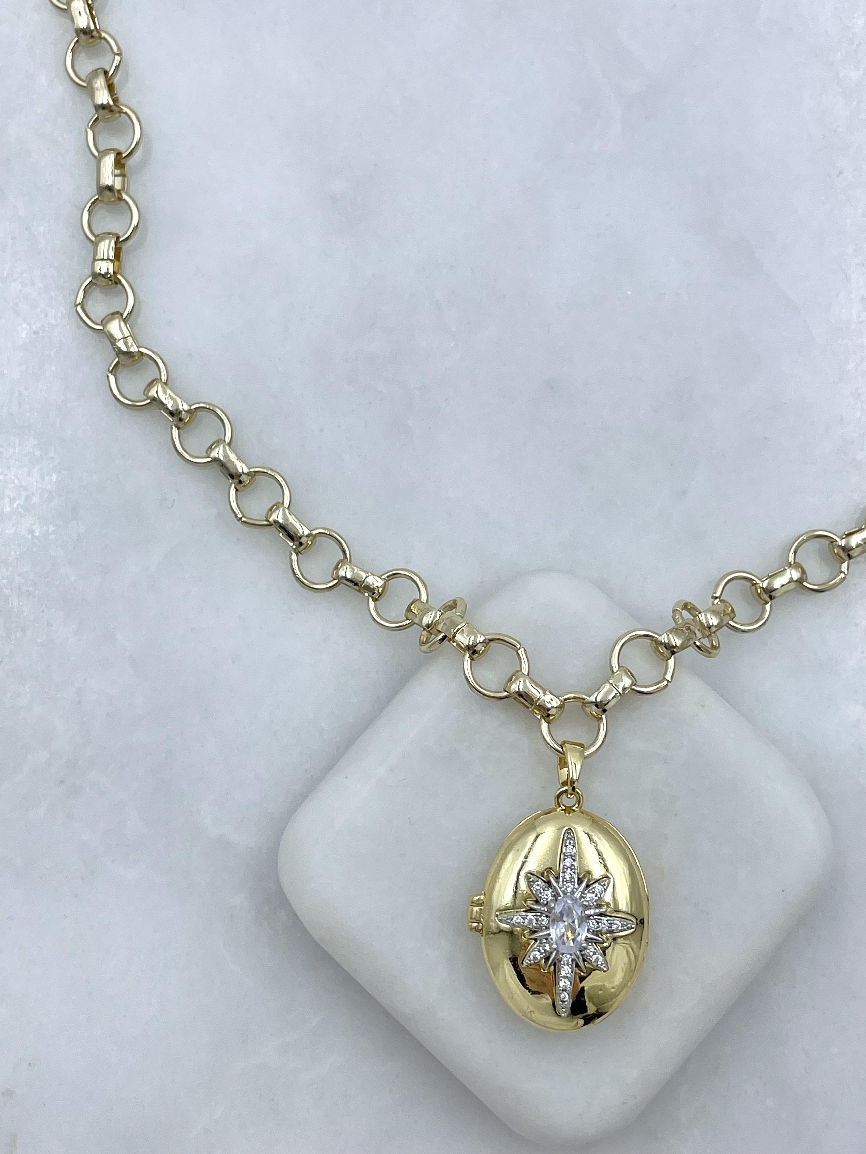 Altın Kaplama Kuzey Yıldızı Kapaklı Zincir Kolye Gold