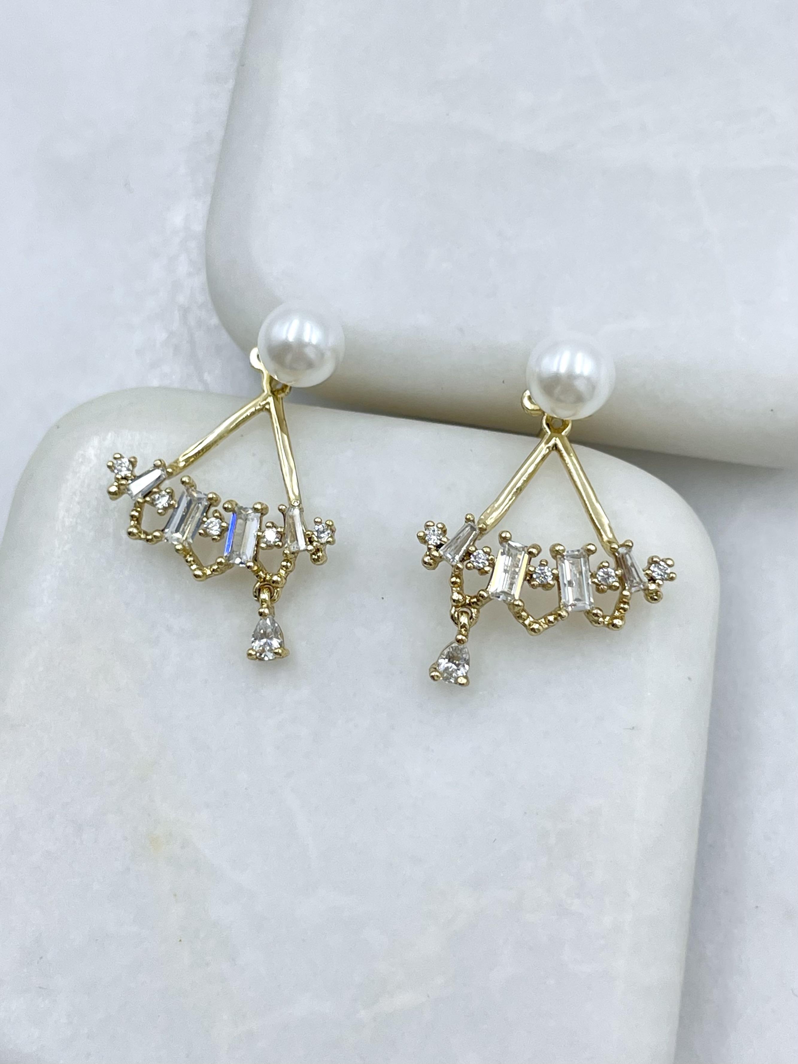 Özel Seri İkili Kullanım İnci Tasarım Küpe Gold